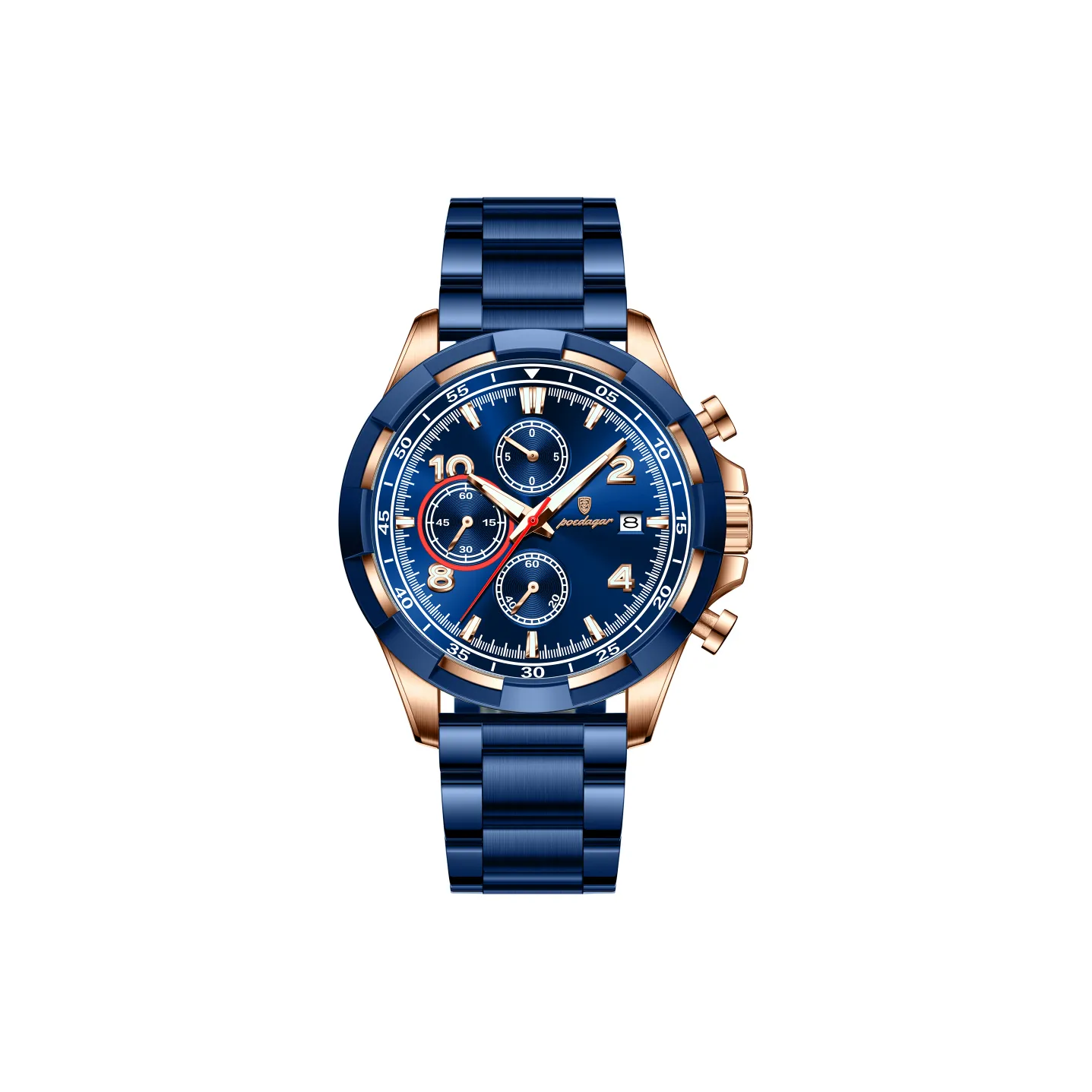 POEDAGAR Кварцевый механизм ремешок из нержавеющей стали мужские часы многоцветный циферблат