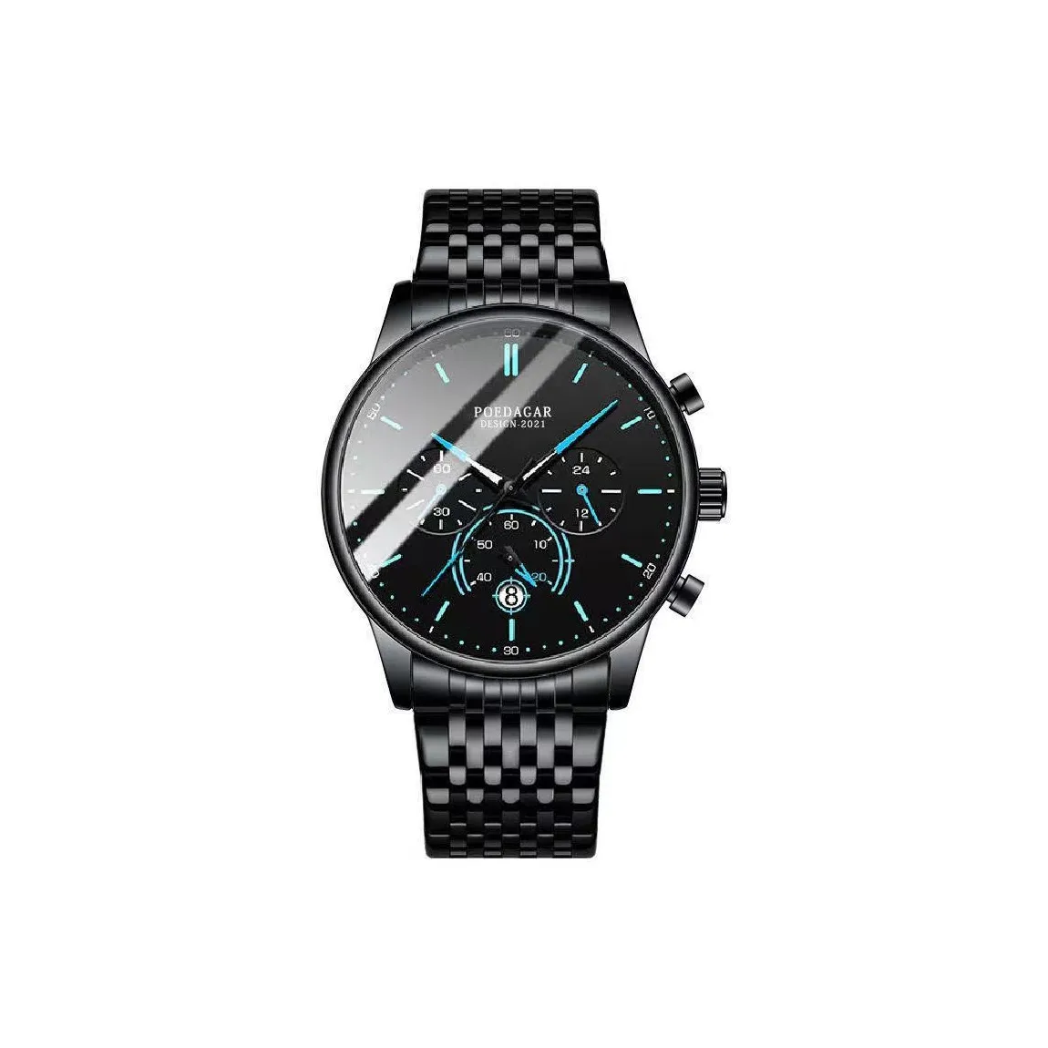 POEDAGAR Кварцевый механизм ремешок из нержавеющей стали черный циферблат мужские часы