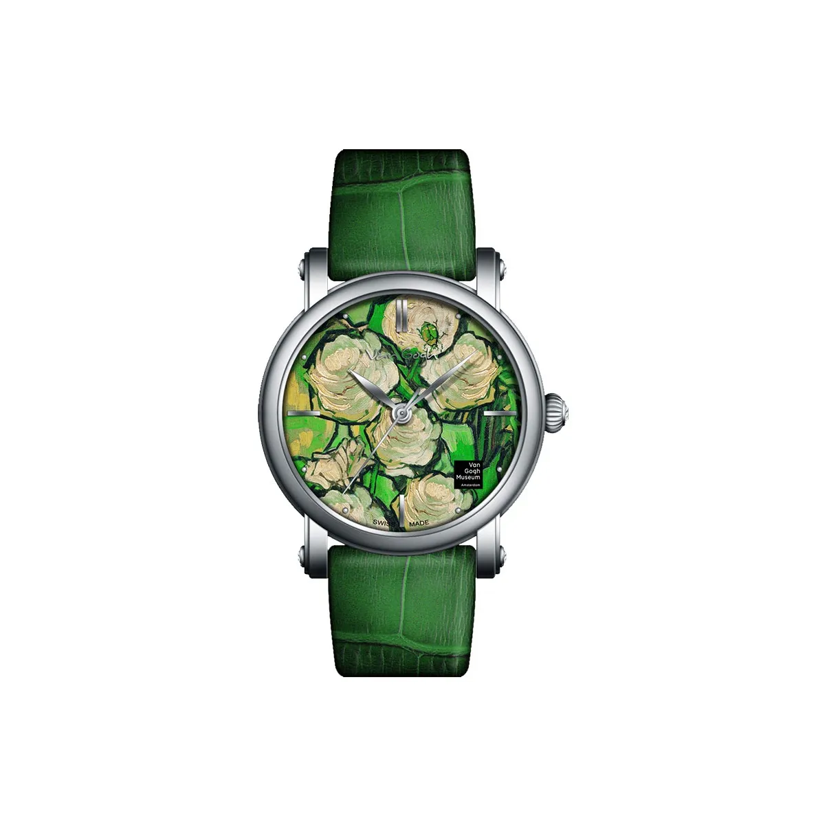 VAN GOGH Кварцевые наручные часы механизм ремень из натуральной кожи 35 мм зеленый циферблат женские часы