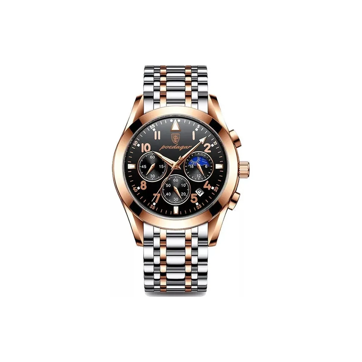 POEDAGAR Кварцевый механизм ремешок из нержавеющей стали черный циферблат мужские часы