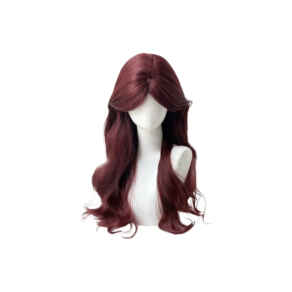 YOUXI [Cinnabar Большая волна] Полная парик CENTER Часть Малиново-красный Длинные кудрявые волосы Высокотемпературная пряжа