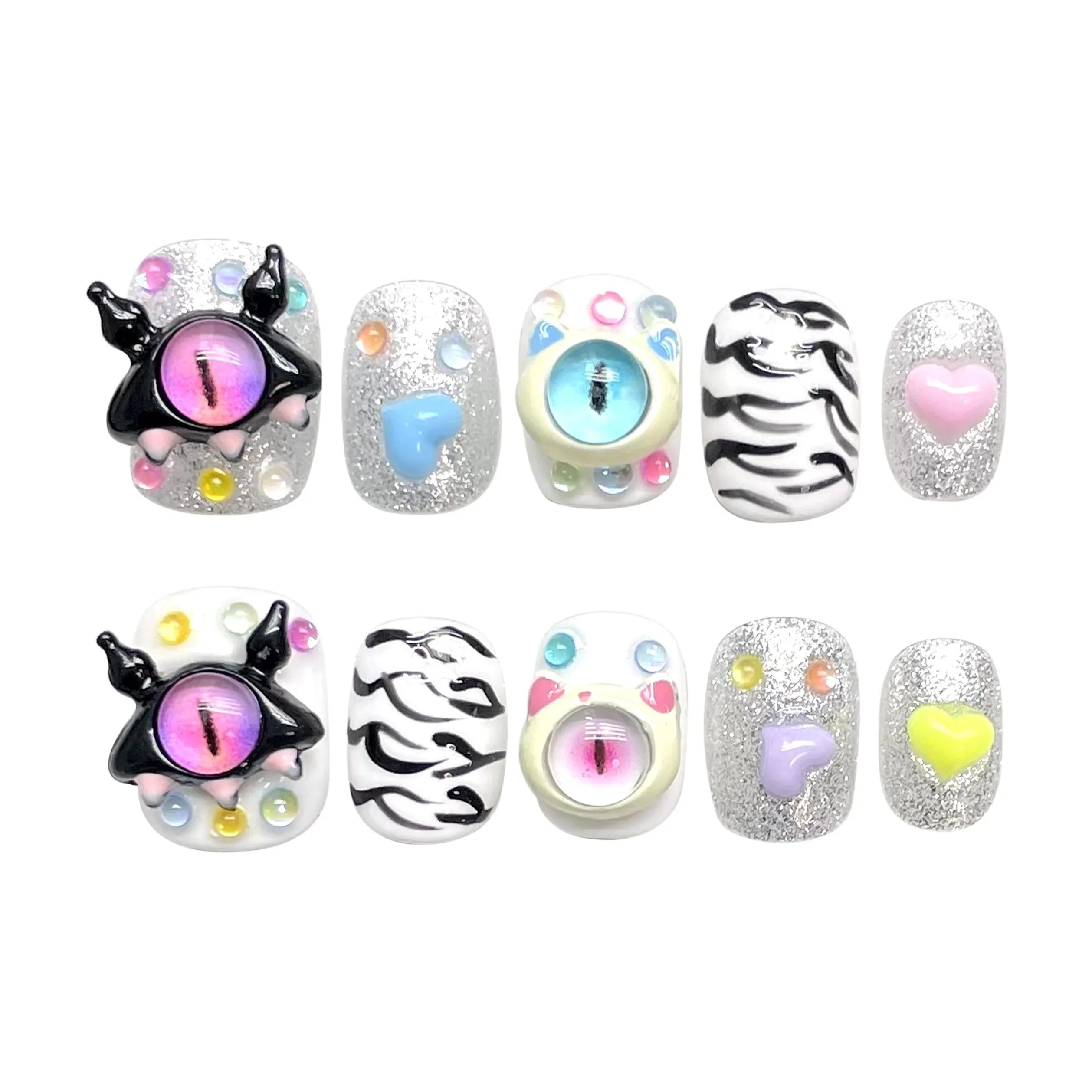 Yun Yue Joe Демон Красный глаз Милый Причудливый 3D-эффект False Nail Короткий Круглый 15мм