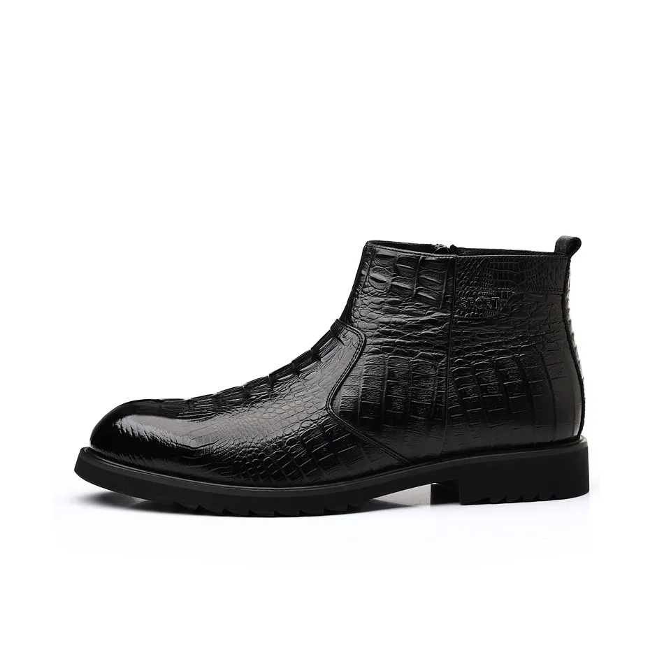 H2 Британский стиль Высокие топы с флисовой подкладкой повседневные кожаные туфли для мужчин