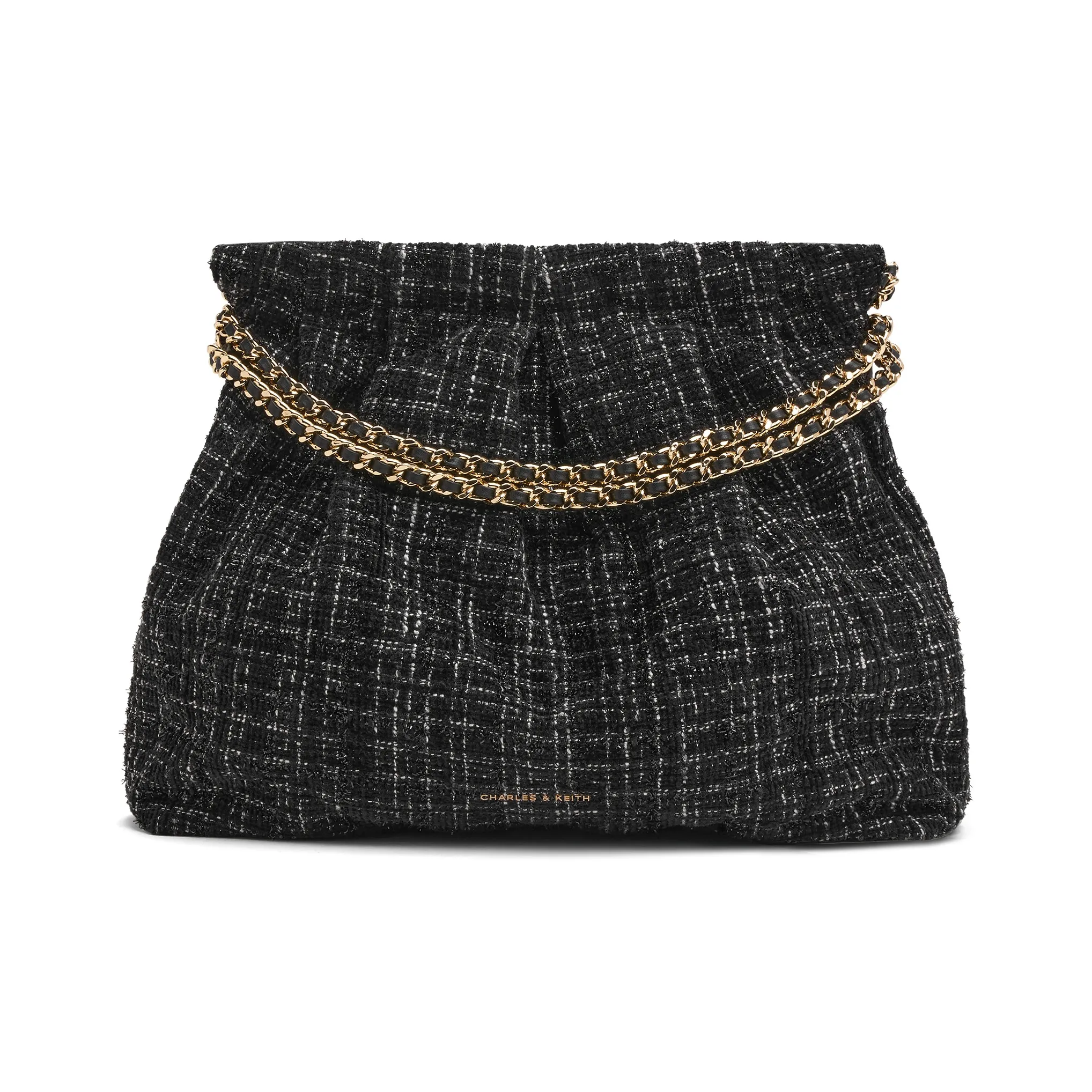 CHARLES KEITH Шерстяная сумка-хобо сумка через плечо большая женская черный твид черный белый
