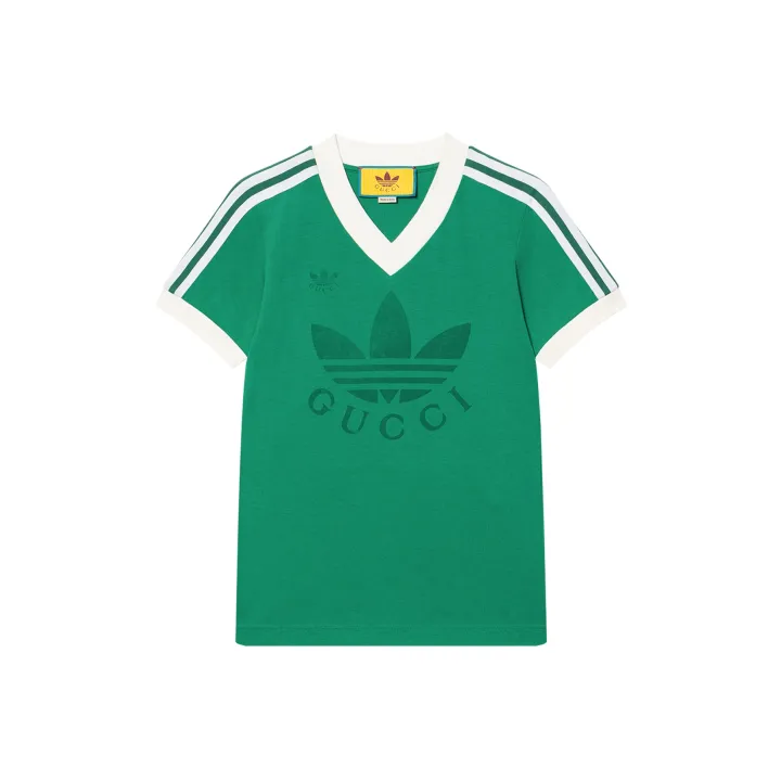 新品 コラボ adidas x Gucci ロゴTシャツ グリーン s Gucci x Adidas Oversized Green Cotton Jersey T-Shirt Men's Size XS