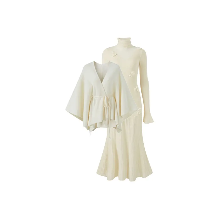 DITB Двухкомпонентный комплект шаль пальто + платье женские комплекты с юбкой