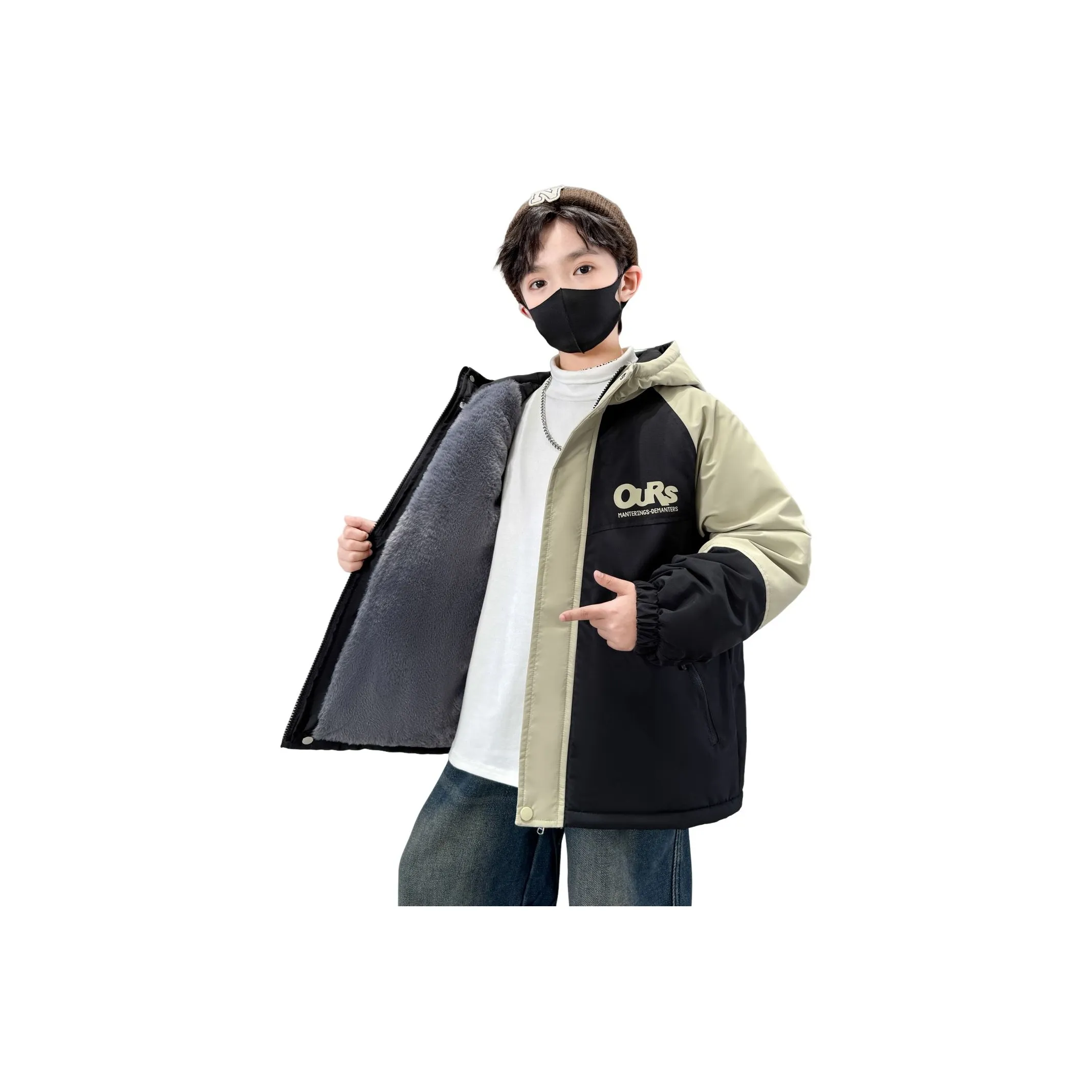 7 SEVFUN Повседневный PARKA Пальто Зимний Черный Подростки