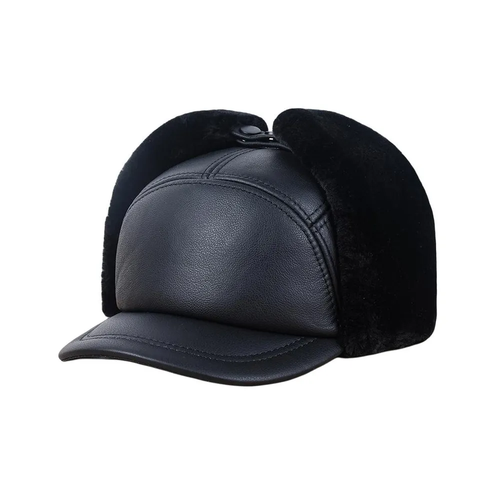 Devanro Шапка-ушанка из коровьей кожи мужская