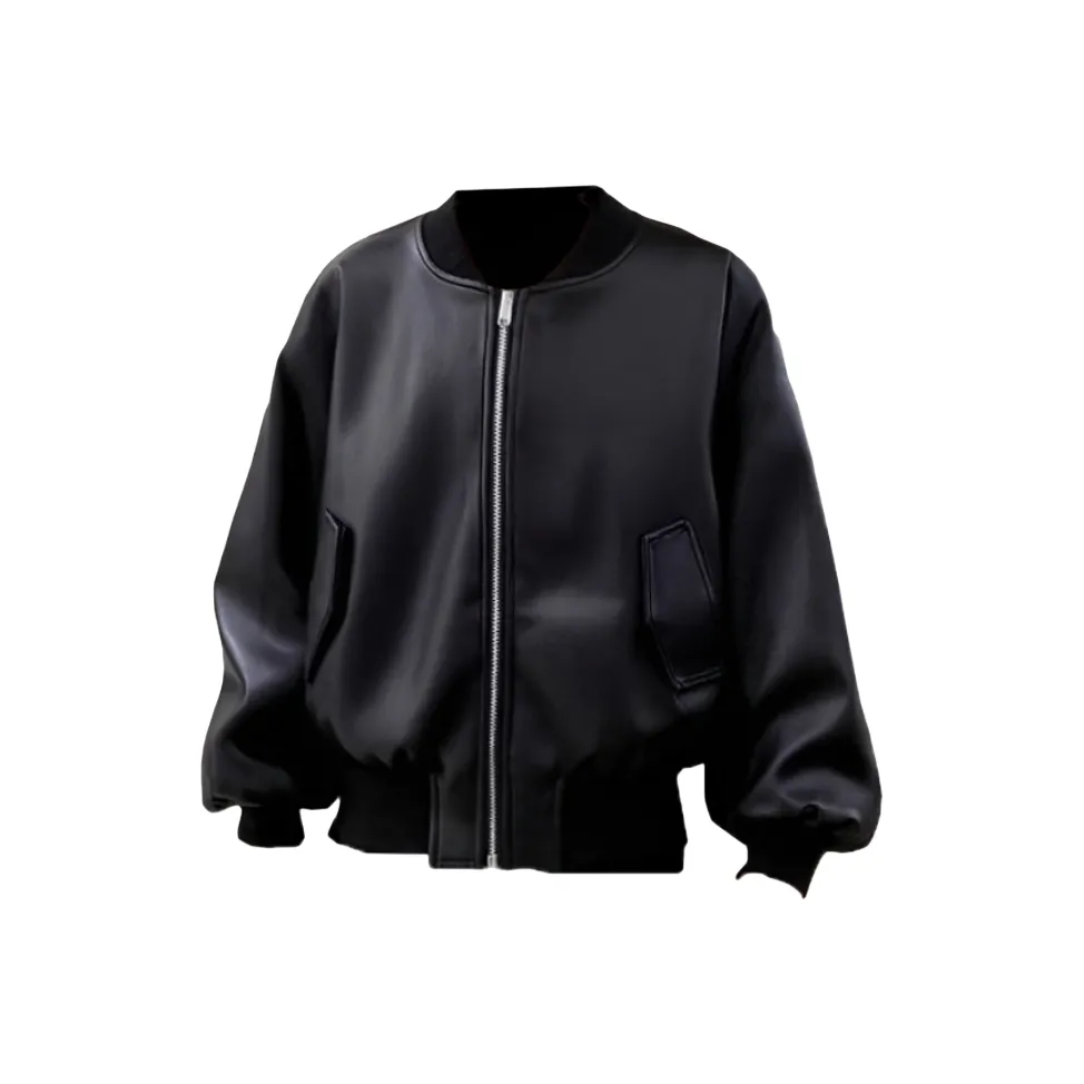 SNEIKLAU Черный укороченный Китайский модный тренд Уличный Унисекс Кожаная куртка