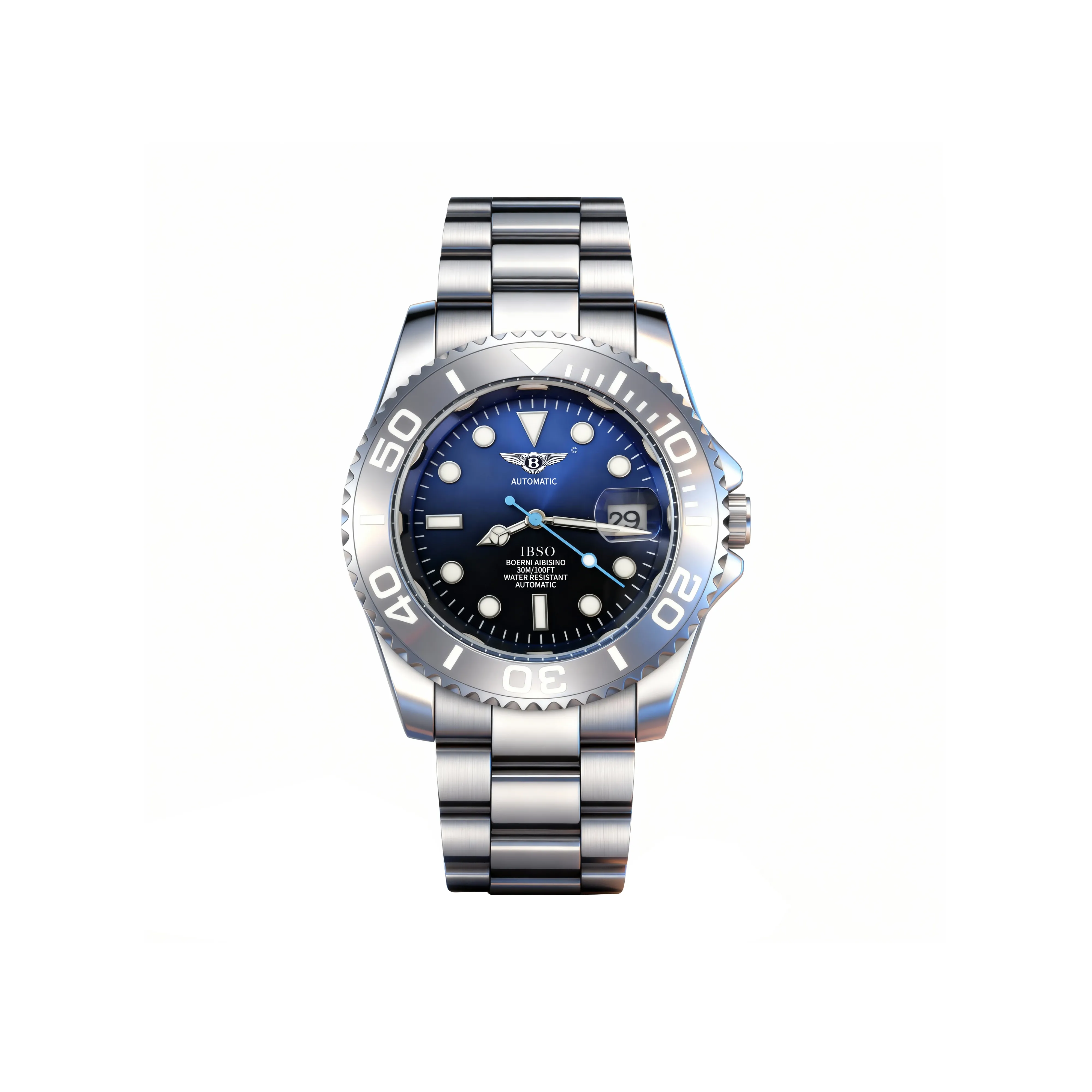 IBSO Бентли Excellence Механический механизм ремешок из нержавеющей стали часы для мужчин синий циферблат