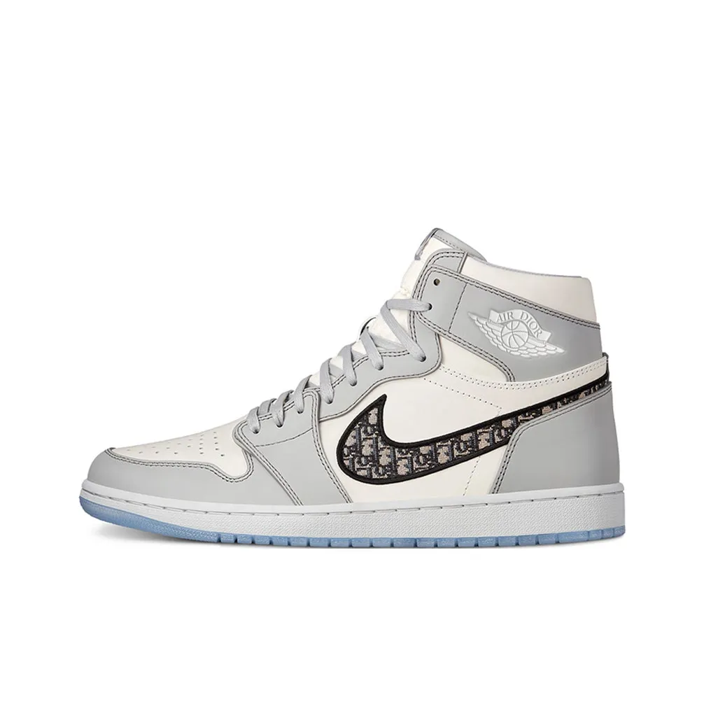 Dior X Jordan Air Jordan 1 Vintage Basketball Shoes Unisex High Top Gray White