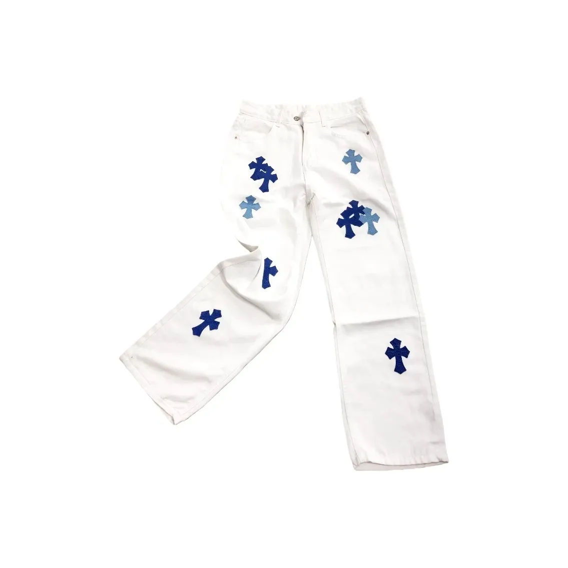 QEWBG Белый хлопок [Силуэт 3D-эффект кожаная этикетка] Унисекс Джинсы