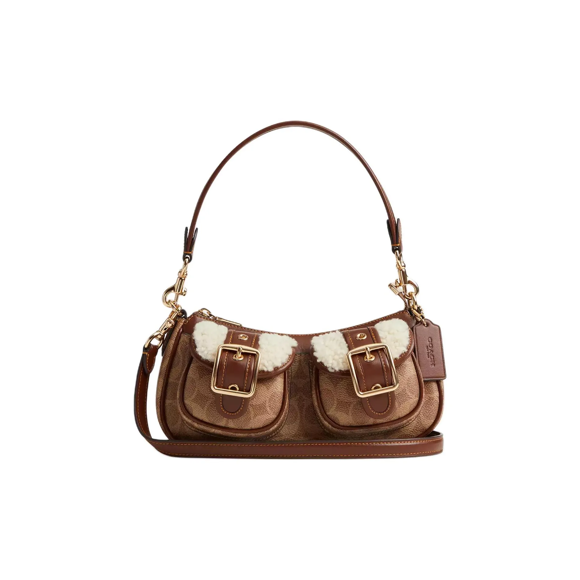 COACH Покрытый холст сумка среднего размера унисекс коричневый