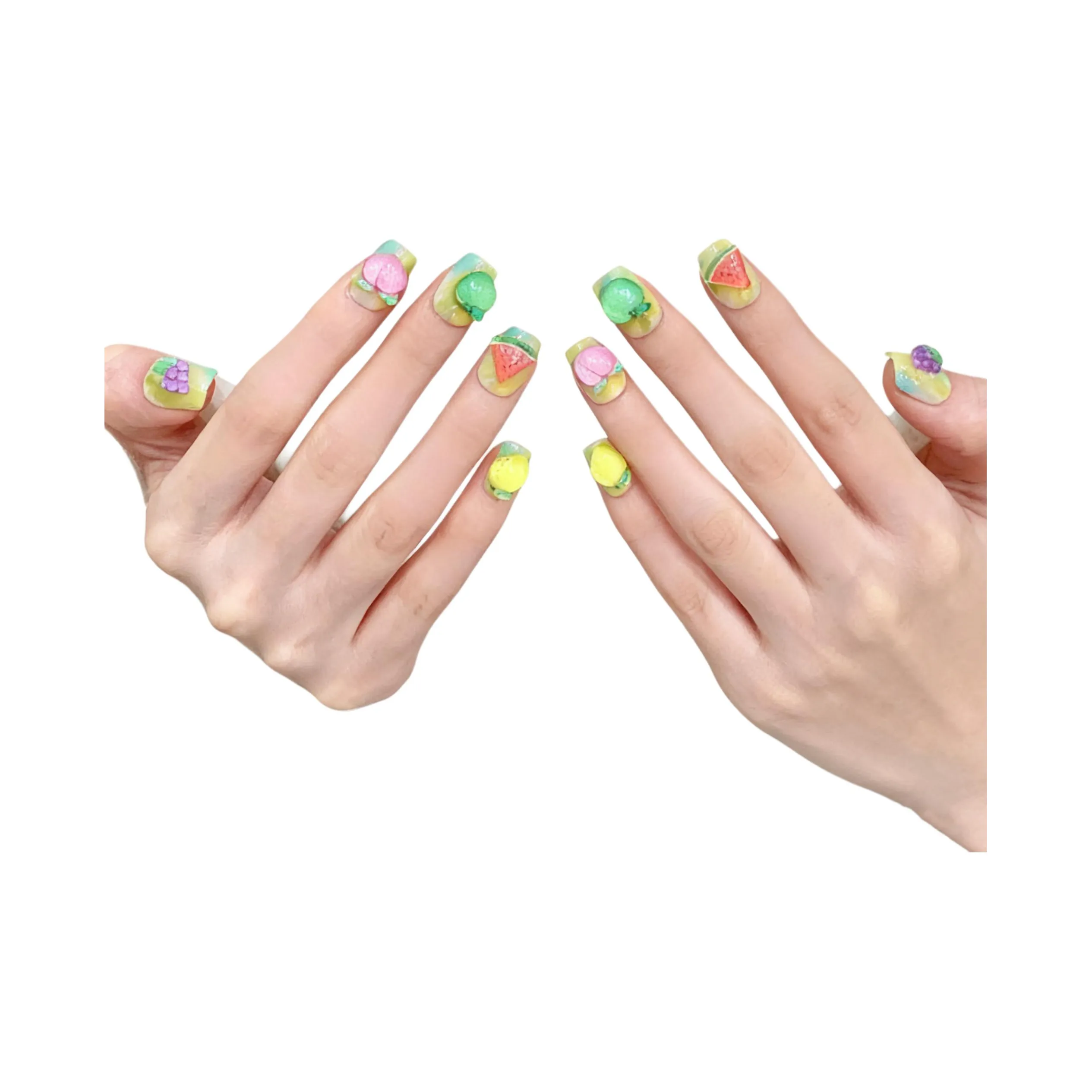 Rui Jin Весенне-летний Фрукты Feast 3D-эффект Виноградный Мультяшный Девичий False Nail Короткий Многоцветный Jump Цвет Милый 18mm