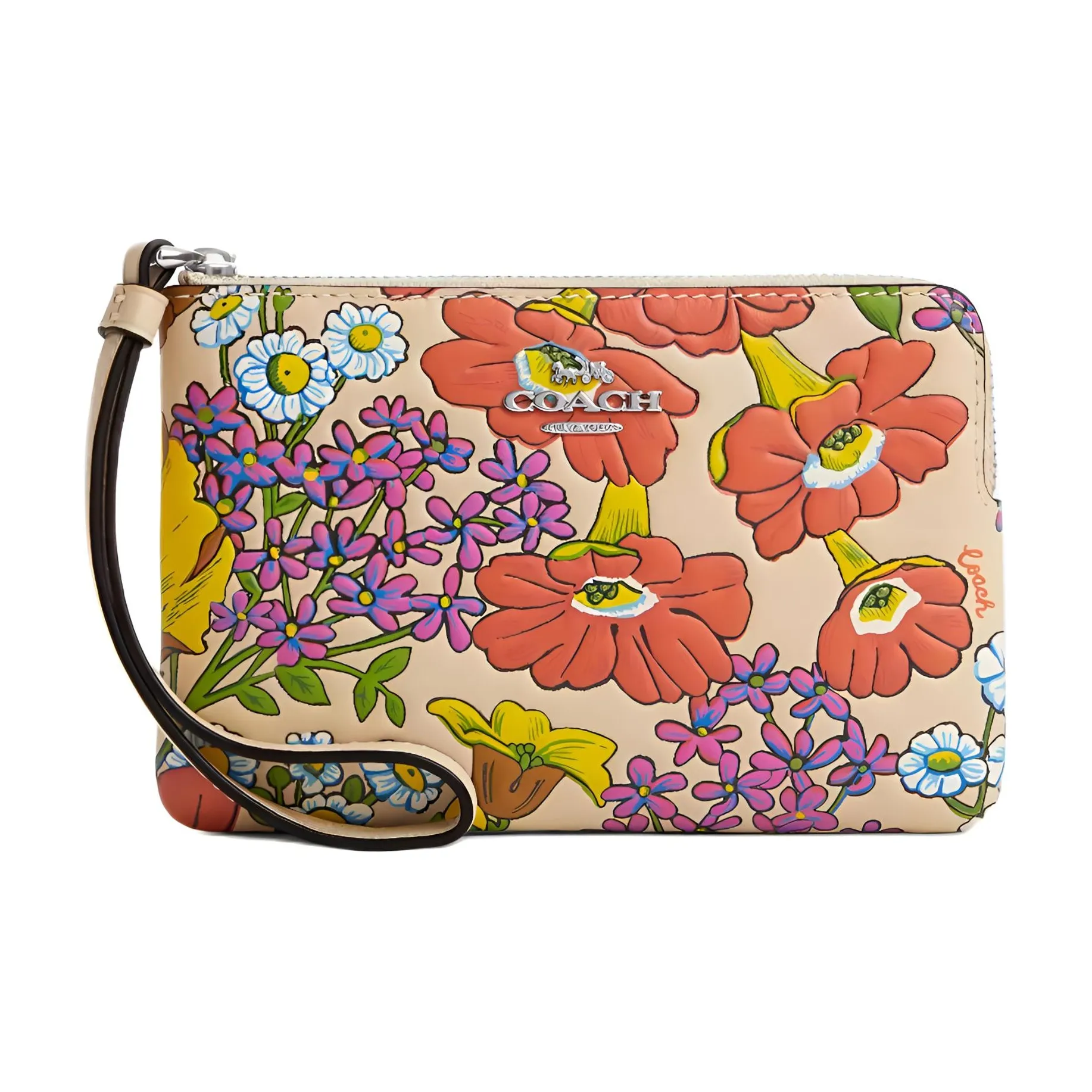 COACH Corner Zip Кожа Клатч Маленький Women's Silver с Сливочным Многоцветный