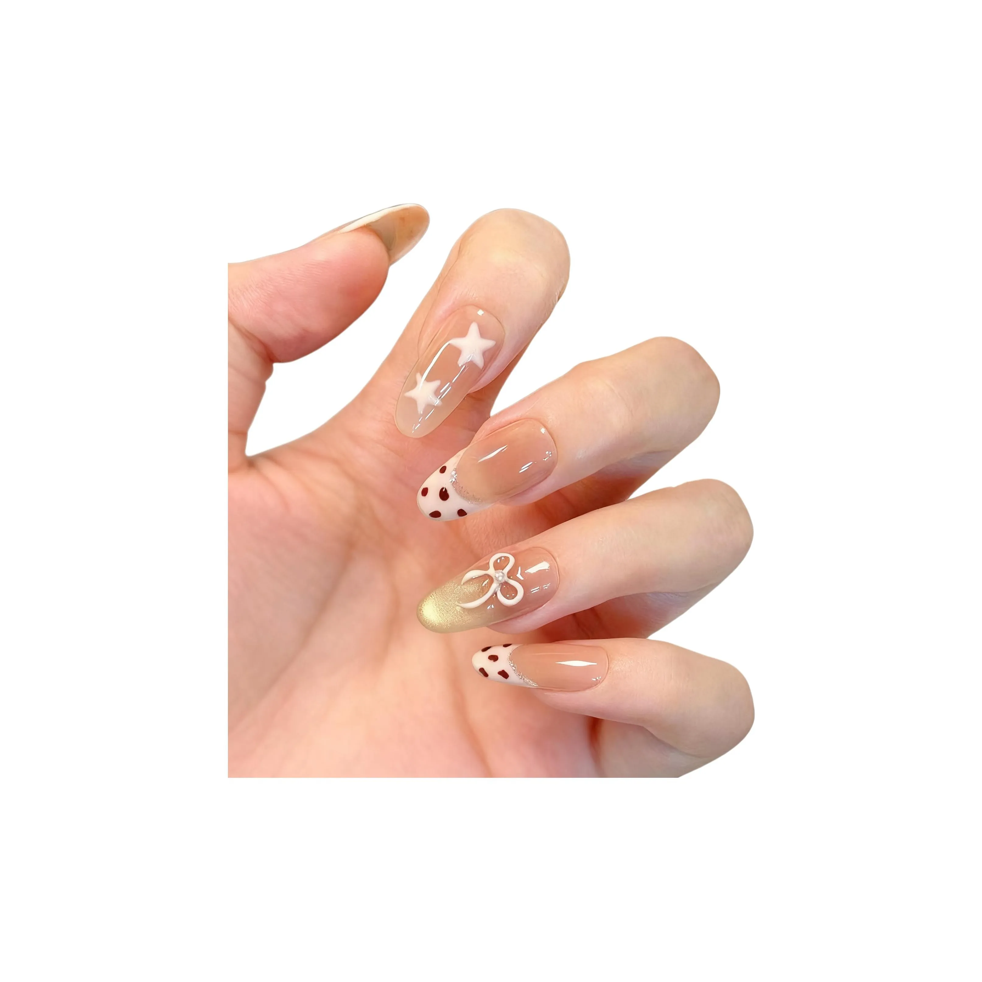 AIDINGQI Розовый кварц Звезда Леопардовый принт Французский Кошачий глаз Бант False Nail Овал Городской CHIC Розовый Градиентный Coquette 22mm