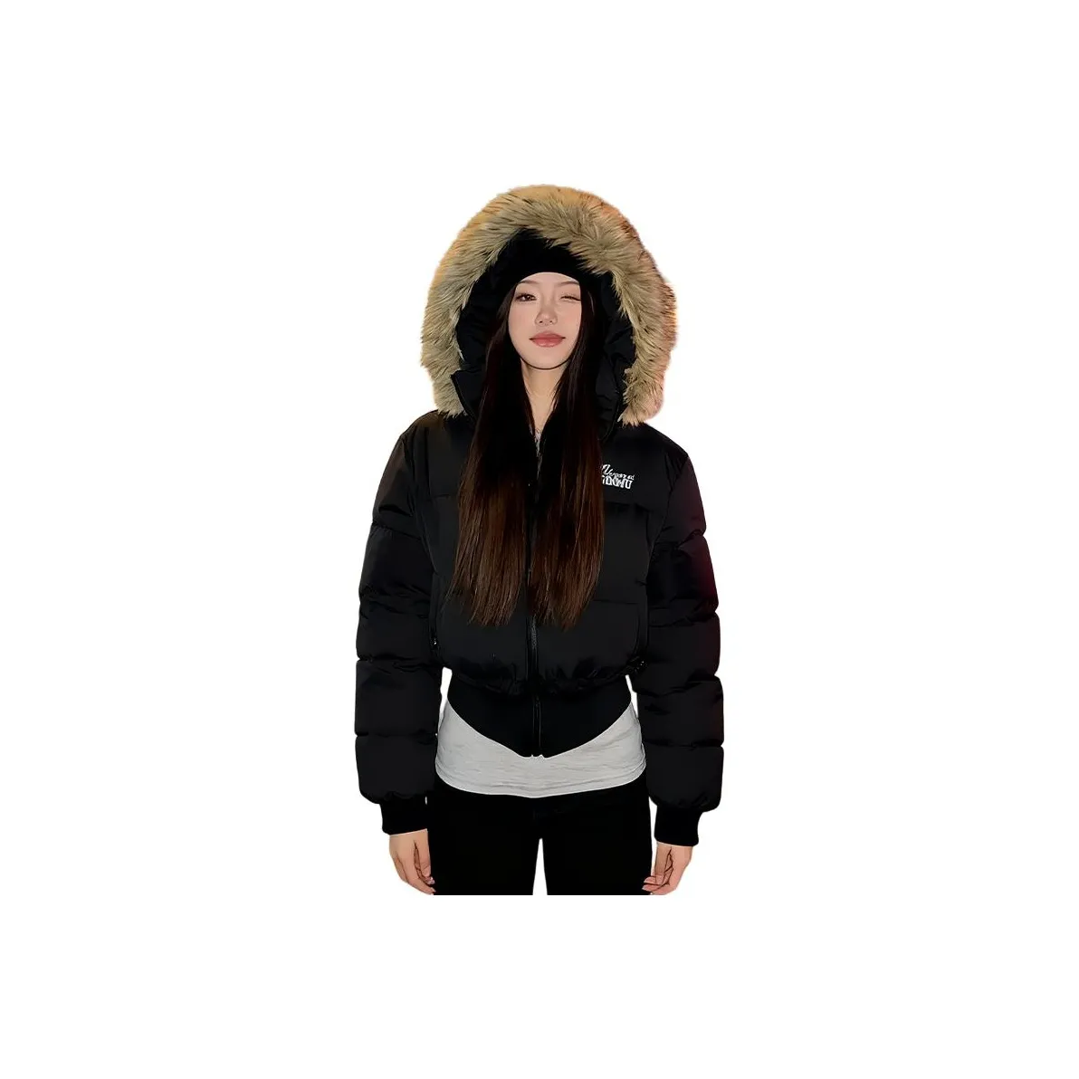 HNUF Черный хлопковый пуховик женские пуховики (пуфы)