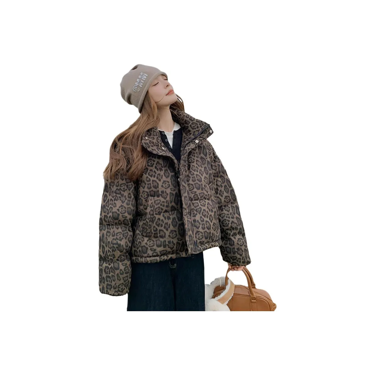 GUOZHEN Коричневый Леопардовый принт Унисекс Пуховики