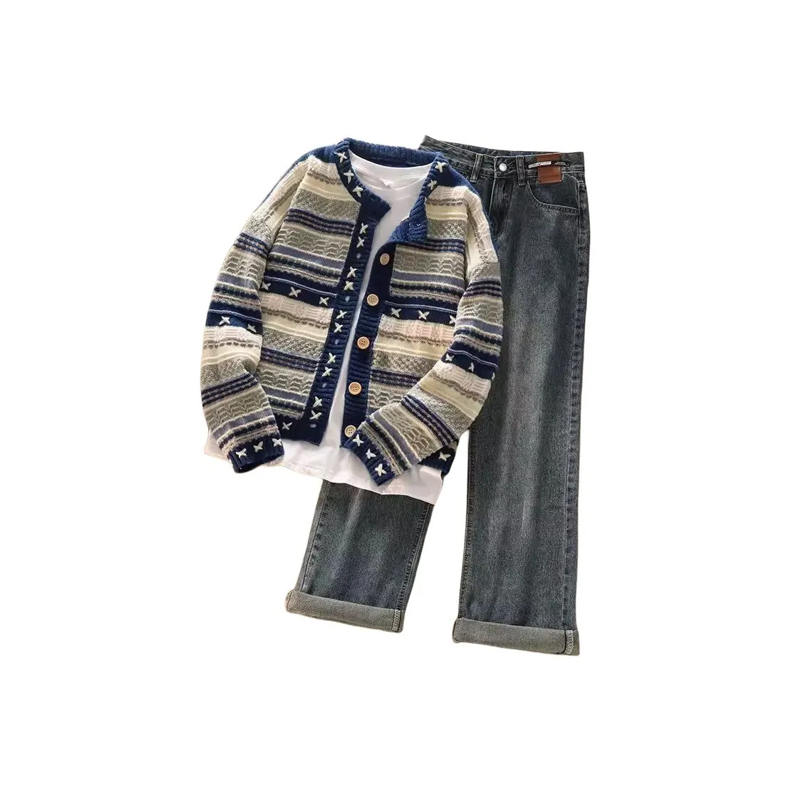 GUOZHEN Многоцветный Свитер + Джинсы Женские Повседневные Костюмы