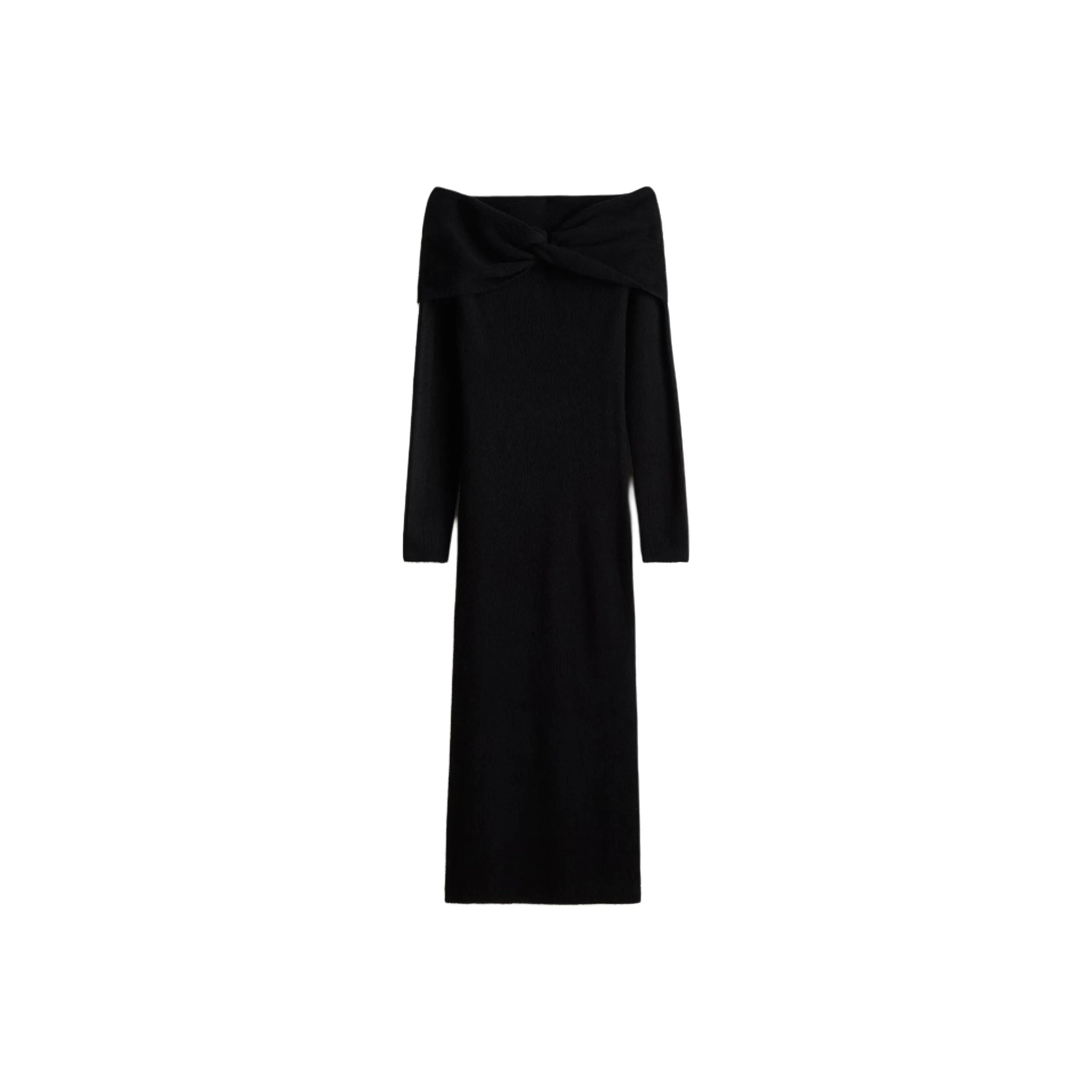 H M Черные Женские Длинные Платья с Длинными Рукавами