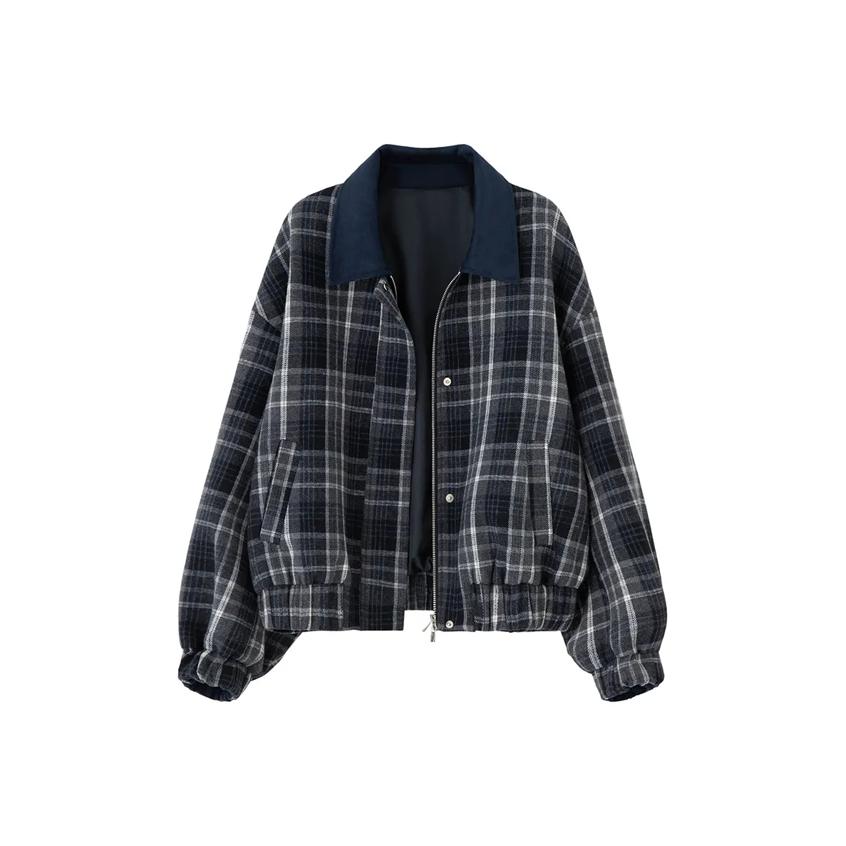 SOON FLOWER Синий Серый Клетка Женская Куртка