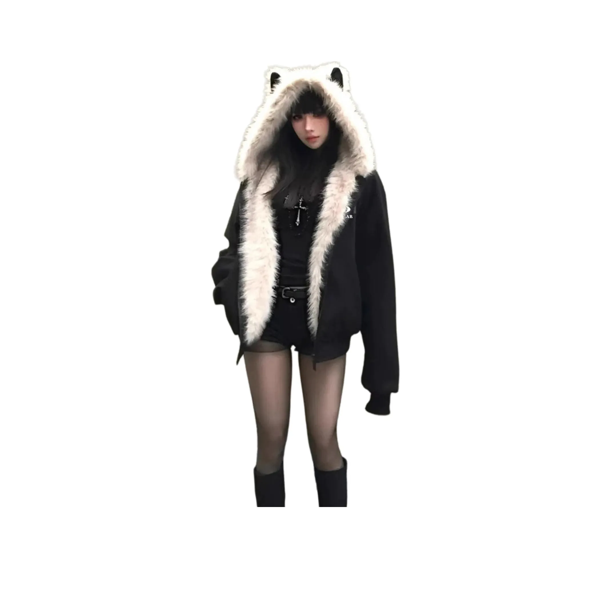 POVIT Черный Желтый 3D Эффект Кошка Ухо Гора Hawk Унисекс Пуховики