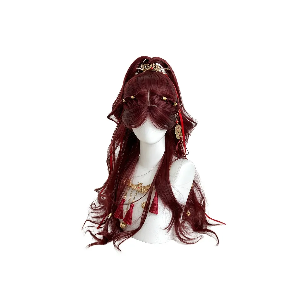 BEIQING [Русалка Розовый] Красный CENTER Разделённая Чёлка "восьмёрка" Длинные волнистые Женский Перука Высокотемпературная Пряжа