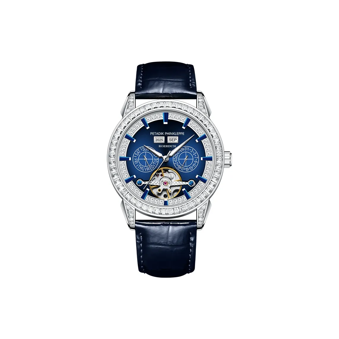 ROERDUM Механический механизм кожаный ремешок часы для мужчин синий циферблат