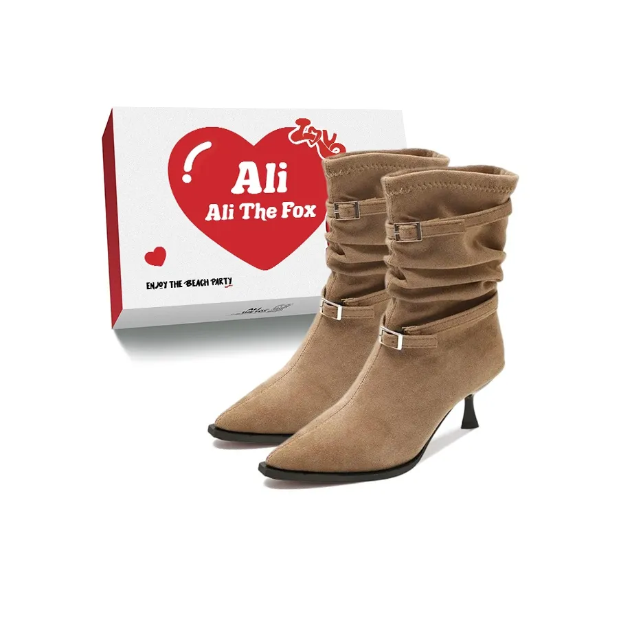 Али Тх Фокс Замша Винтаж Классический Уменьшение Стакед Ботинки Ботильоны Женские
