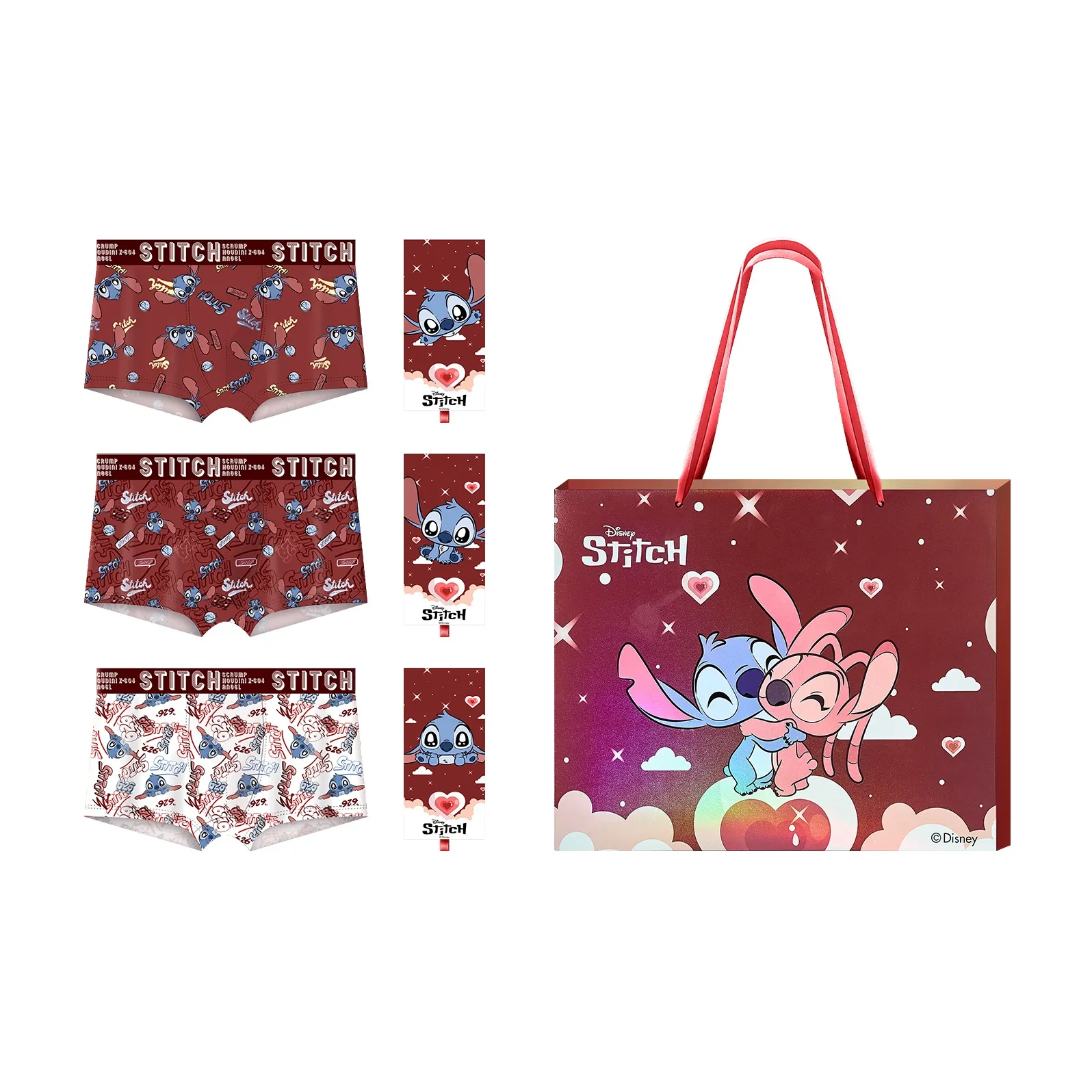Disney Stitch DSN027# Стич Красный Портативный Коробка 3 шт Мужские Боксеры