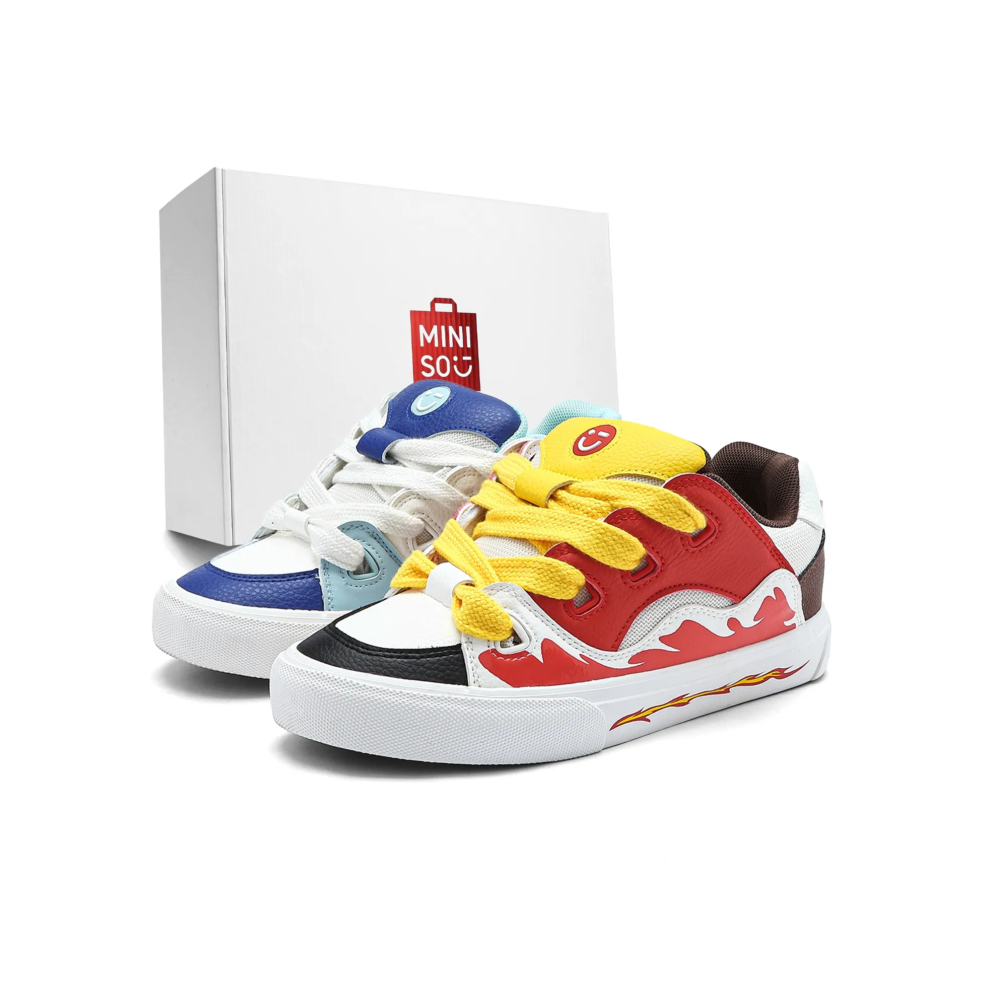 Miniso Скейтборд Кроссовки Низкие Несовпадающие Красный Синий Унисекс