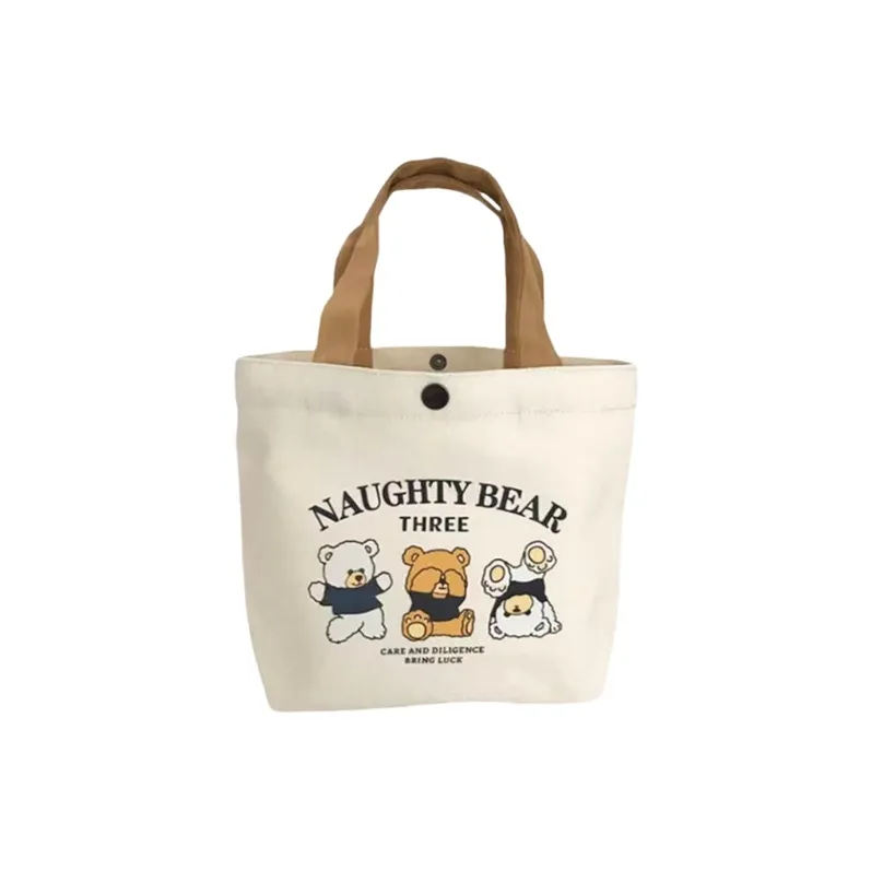 GEANNUO Cute Bear Холст Маленький Универсальный Портативный Сумка для еды Косметичка Портативный Встроенный