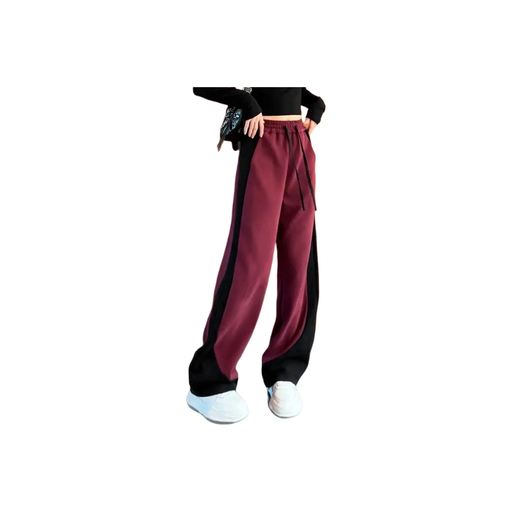 Langqing Красный и Черный [Утолщенный и с флисовой подкладкой] В комплекте с Langqing Наклейка Женские Повседневные Штаны