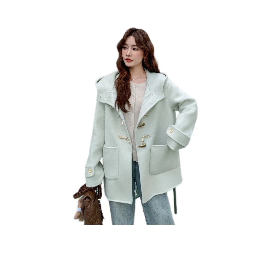 CHUNSHIMAN Светлый Гороховый Зеленый Женское Пальто