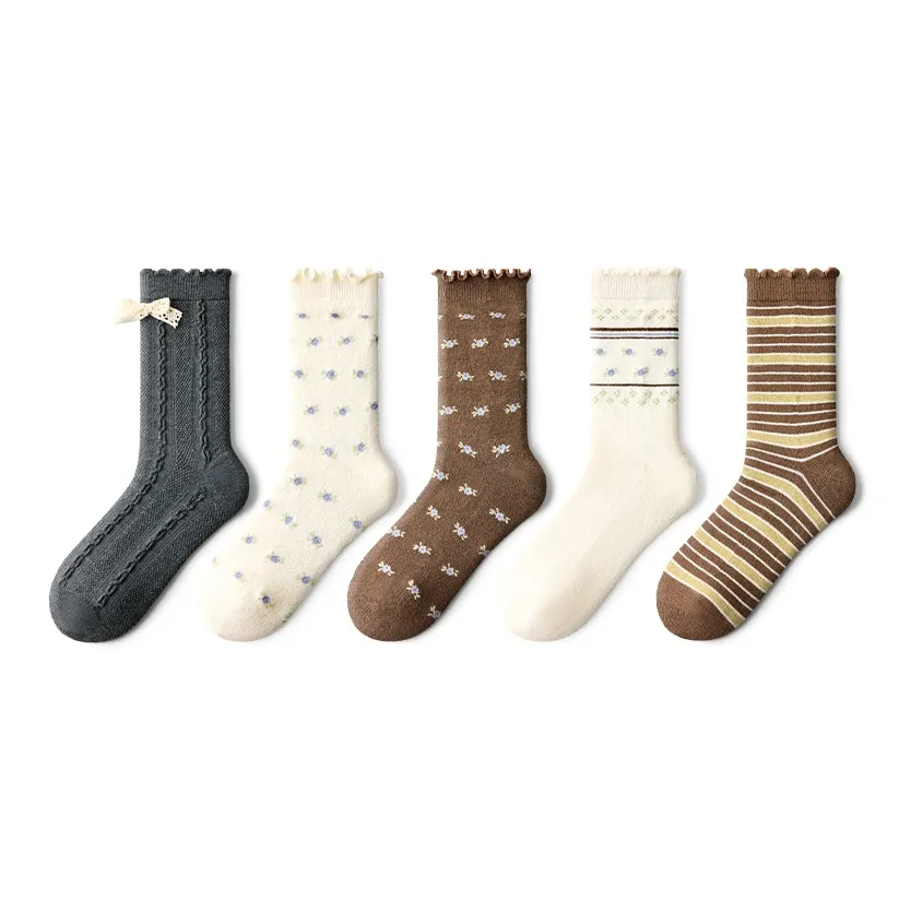 PRIMEET Японский стиль Цветочный Шерсть 5 пар Женские Носки до икры MID