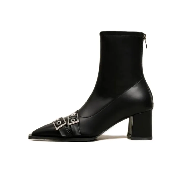 Али Тх Фокс Винтаж Заостренный носок Прохладные Пряжки для ремня Ботильоны Женские