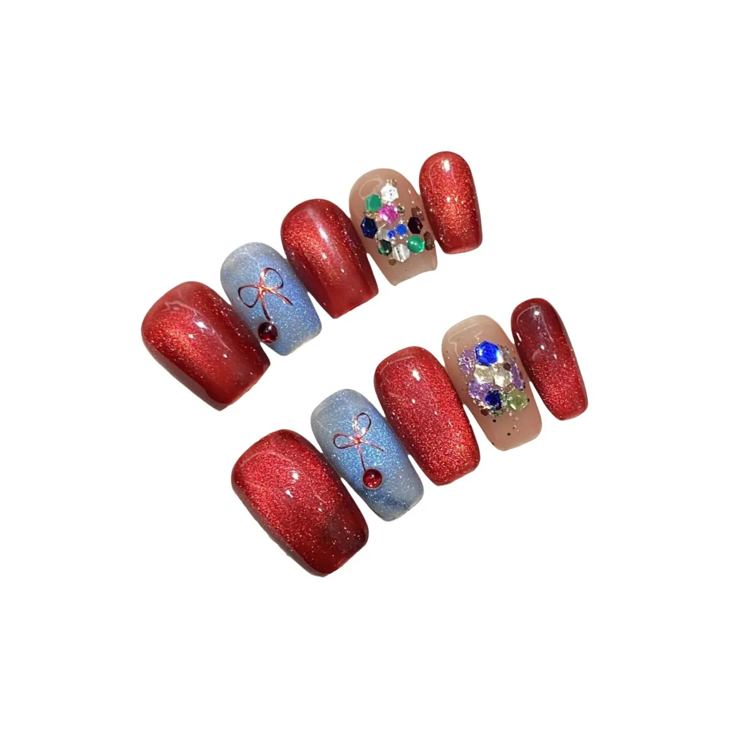 Fanze Рубин Кошачий глаз Блестки Вишнево-красный False Nail Средний LADDER Красный Jump Цвет Flashing