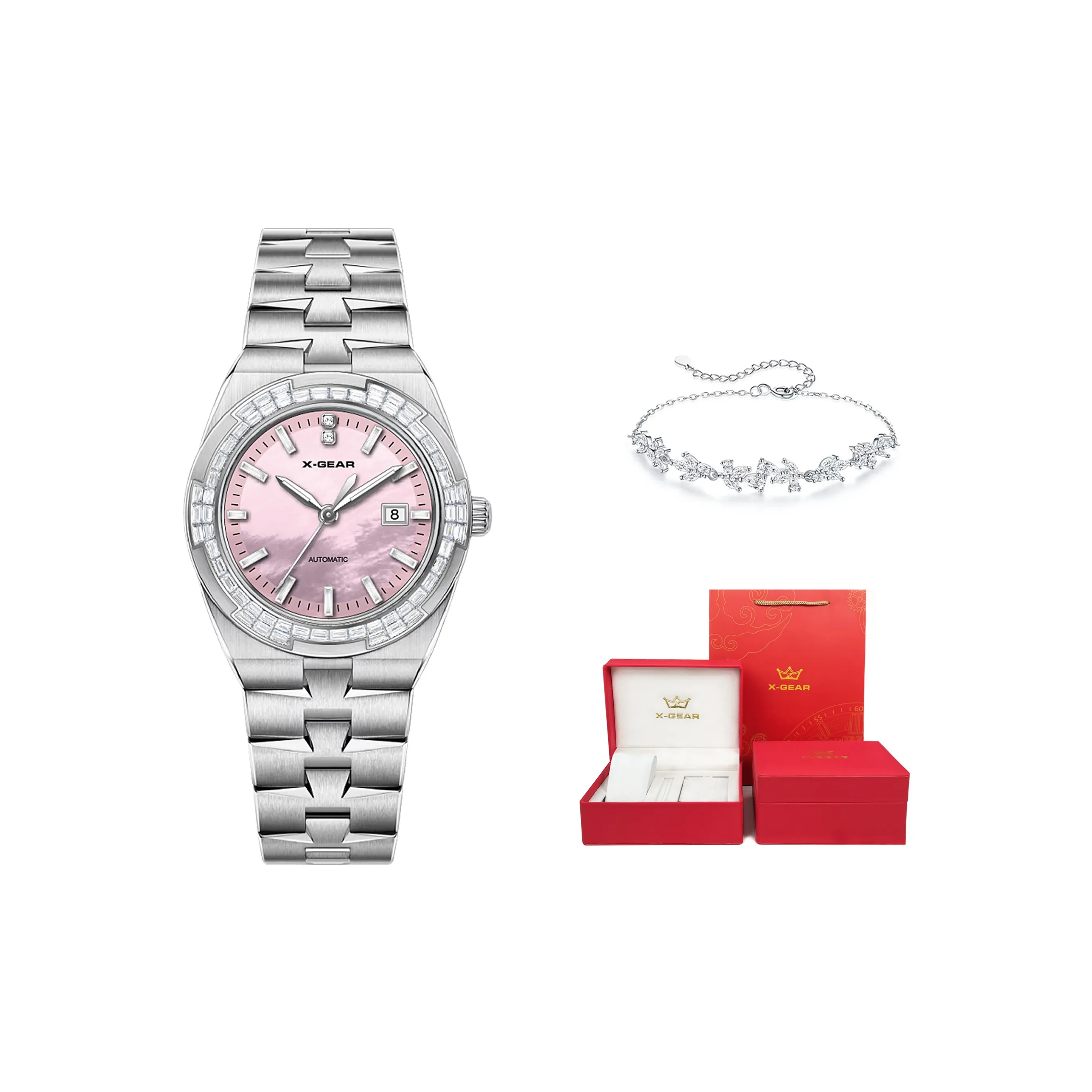 X Gear Автоматический Механический Movement Женские Часы 35 мм Розовые