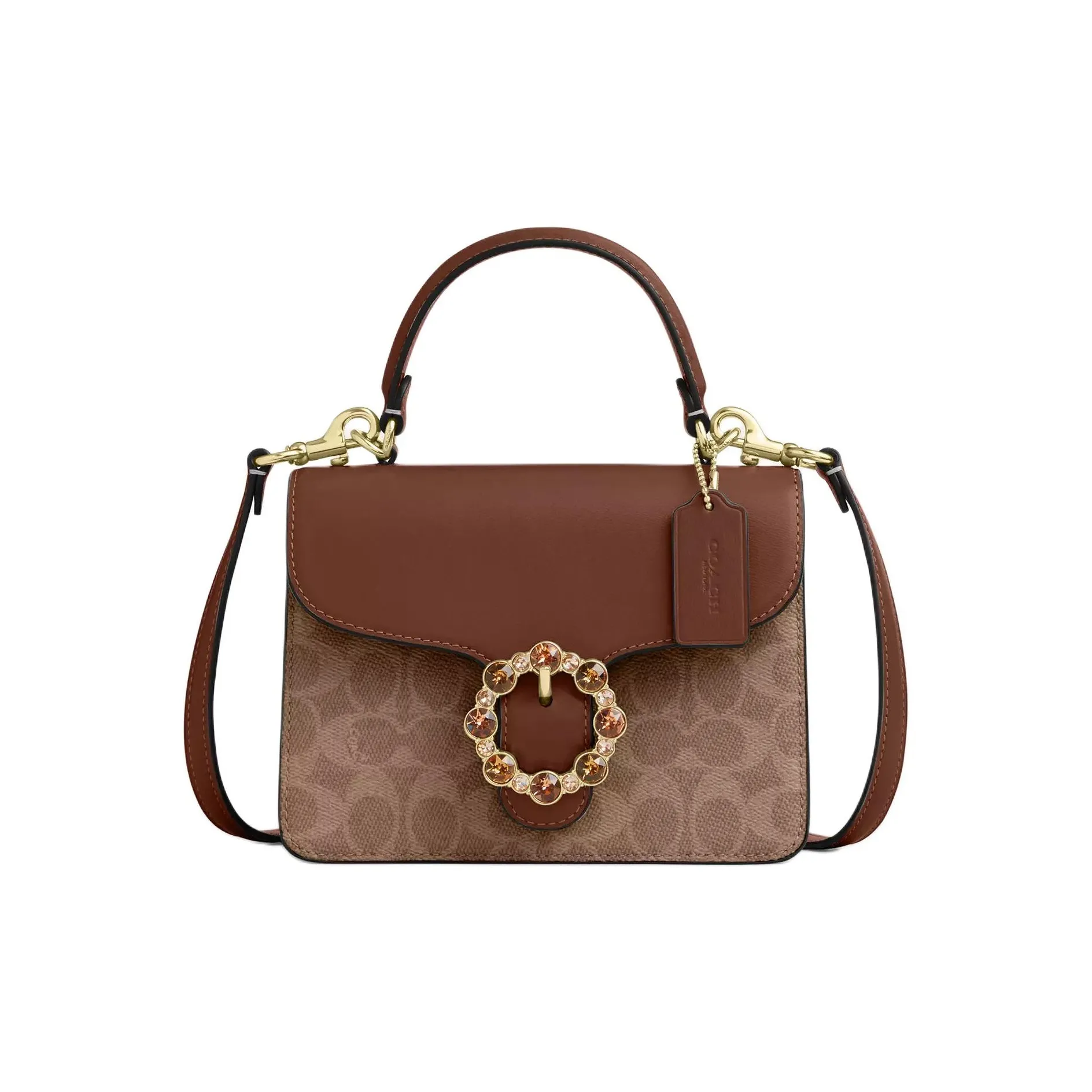 COACH Подпись Покрытый холст Через плечо Сумка Маленькая Женская Коричневая