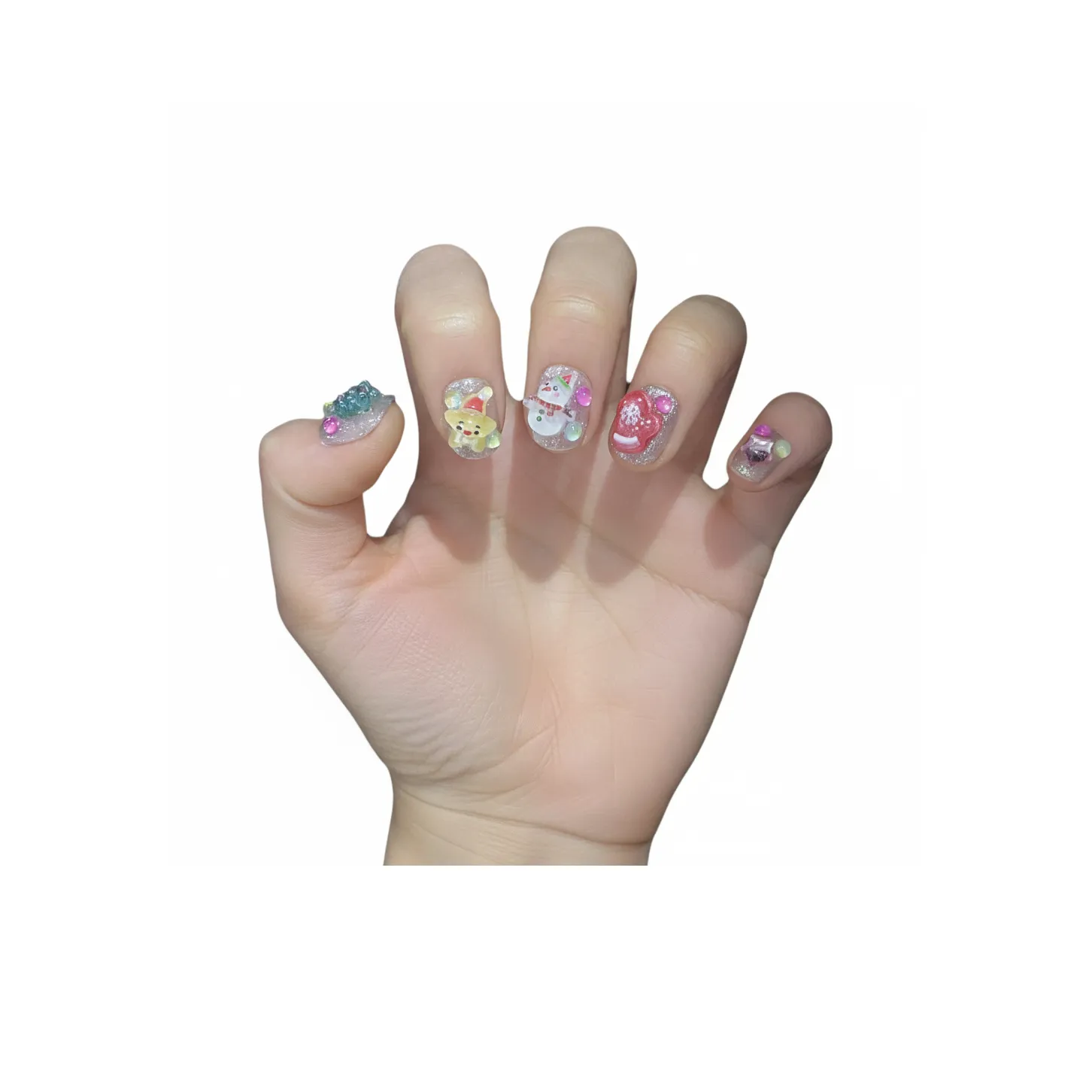 Rui Jin Санта-Клаус 3D-эффект Мультяшный False Nail Короткий Круглый Многоцветный Смужка Милый