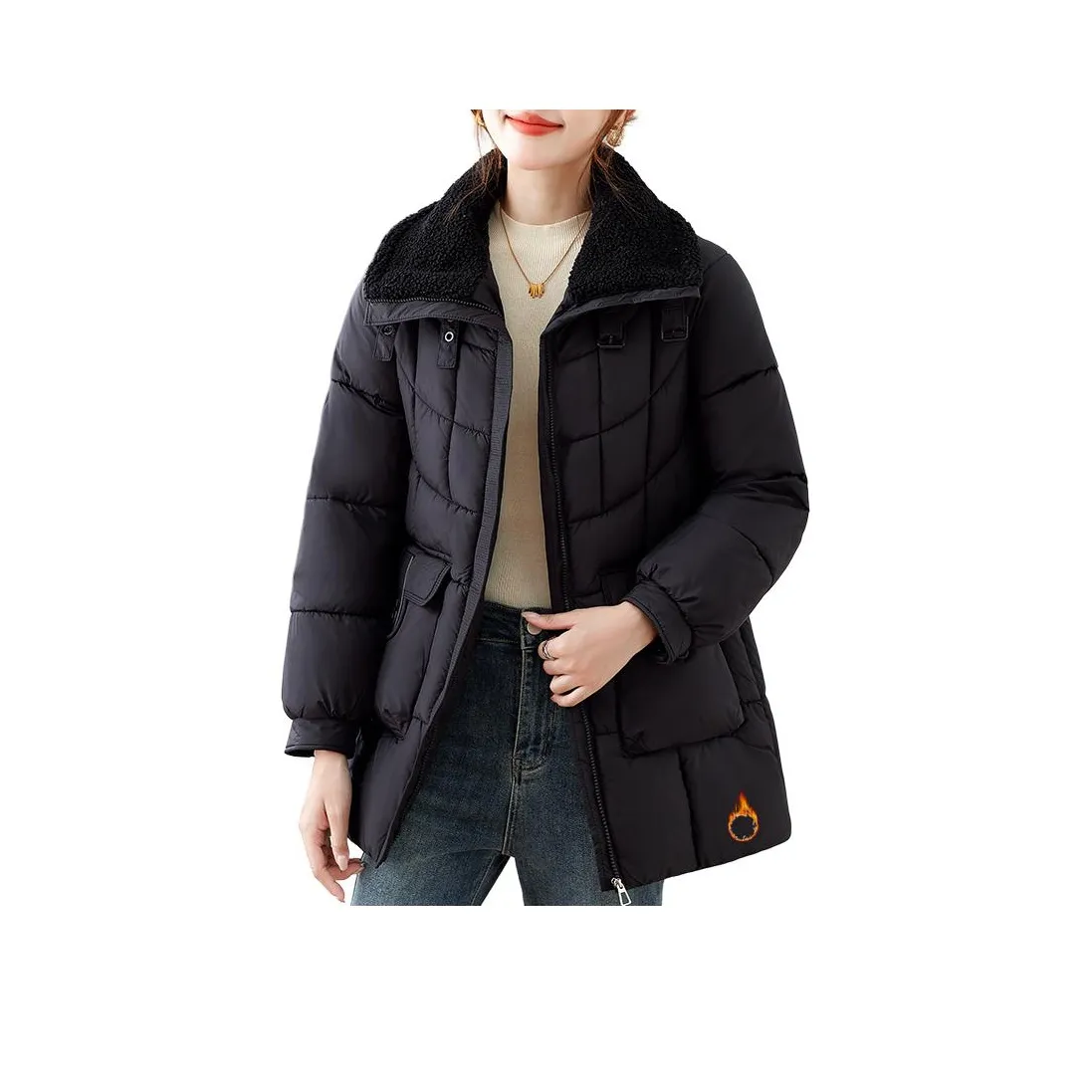 MOUSIDEYOUHUO Шерстяной воротник пуховая куртка женский