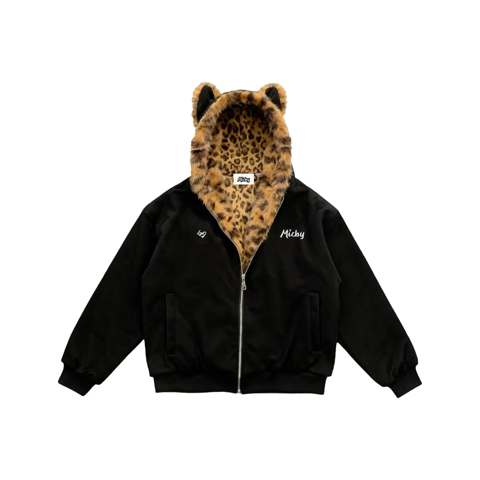 Micby Черный Леопардовый принт Кошка Meow Унисекс Пуховики