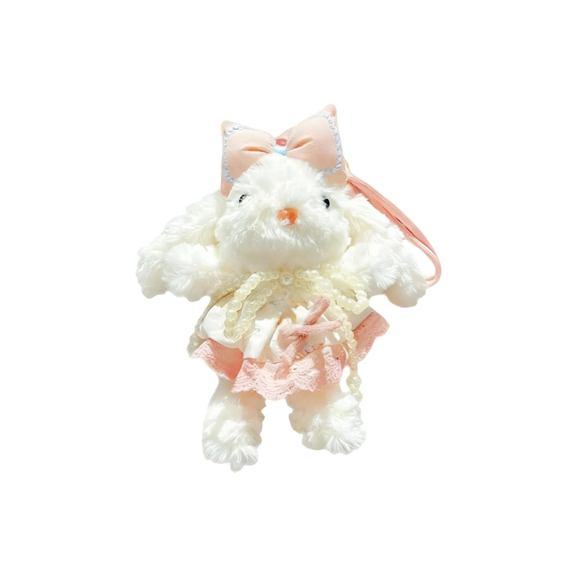 ROSEDAWN Искрящийся Кролик Платье принцессы с длинными ушами Кролика Бант Жемчужно-белый Кролик Плюшевый Подвеска