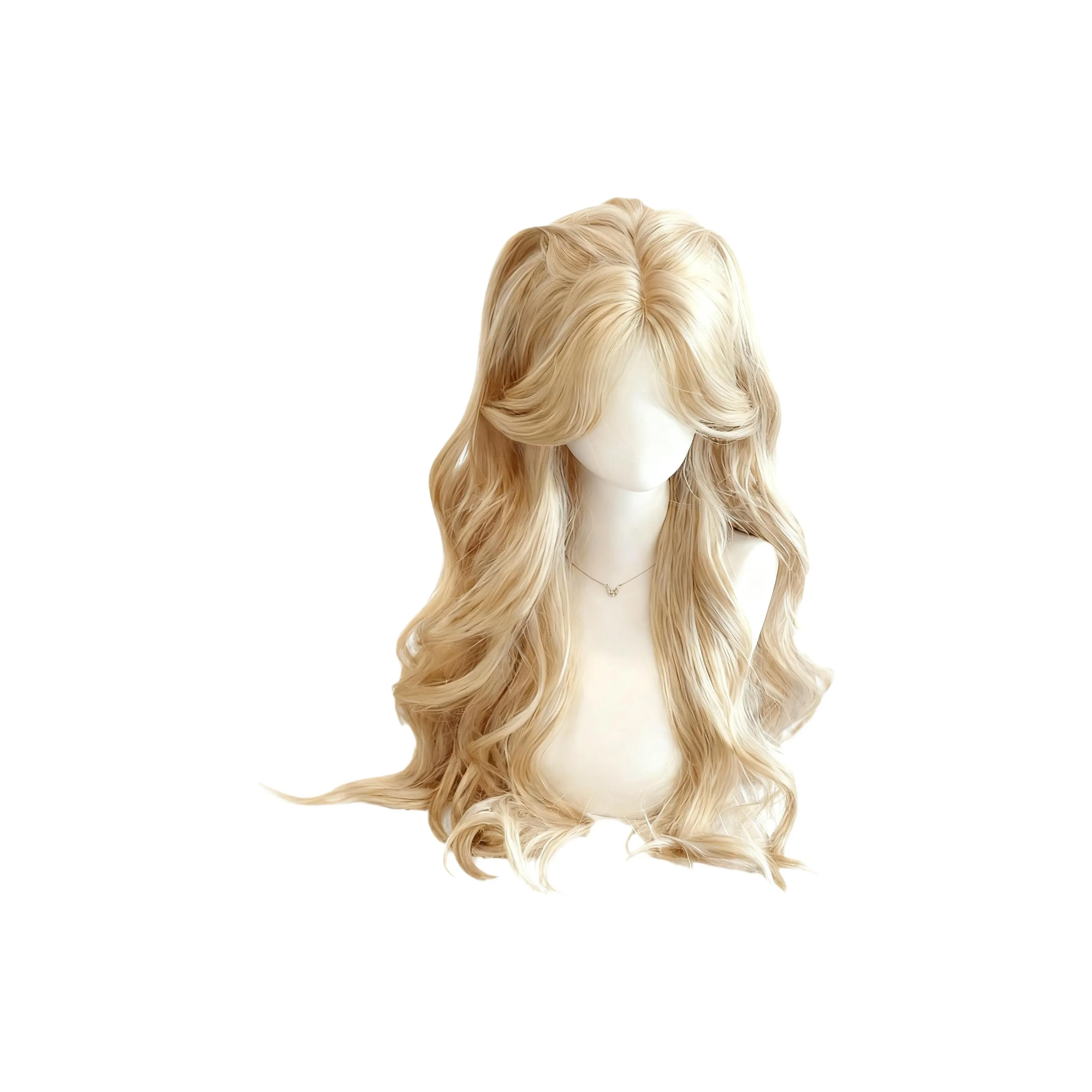Northward Incline Белый золотой CENTER Разделенный Боковая сторона Подкрученный Длинный Локоны Женская Перука Высокая Температура Пряжа