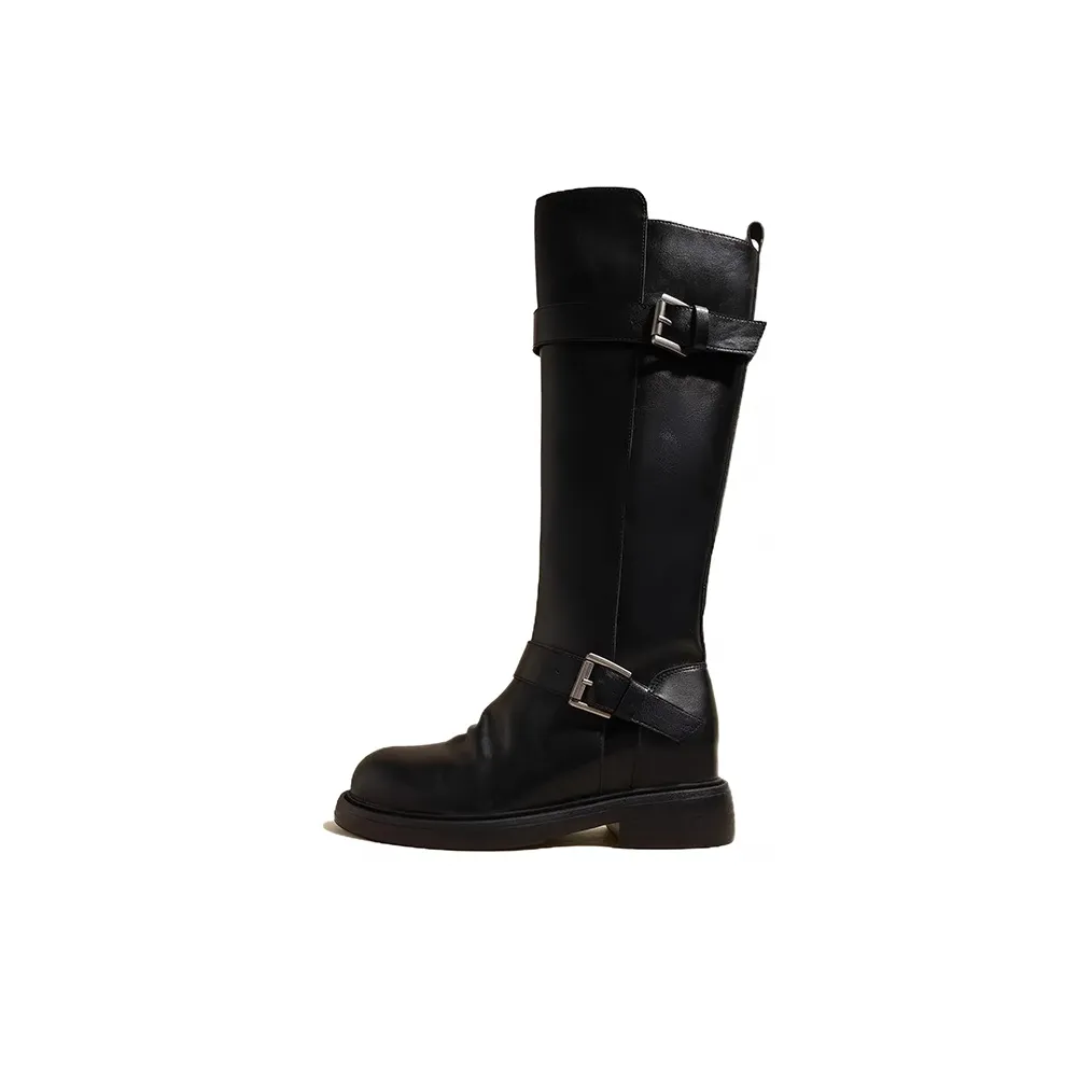 7 SEVFUN Винтаж Британский стиль Двойная пряжка Ремень Рыцарь Ботинки Колено Высокие сапоги Женские