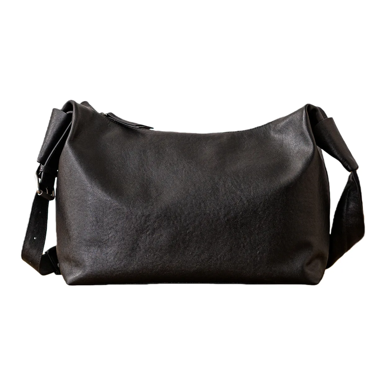 HOUBU Сумка через плечо из крупнозернистой текстуры коровьей кожи большая унисекс черная