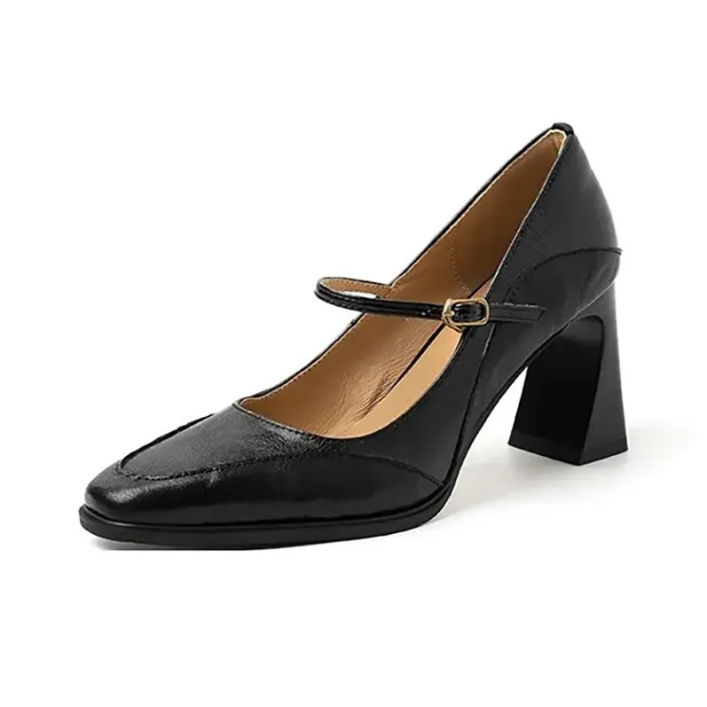 7 SEVFUN Винтаж Квадратный носок Один Пряжка Грубый каблук Туфли Мэри Джейн Женские