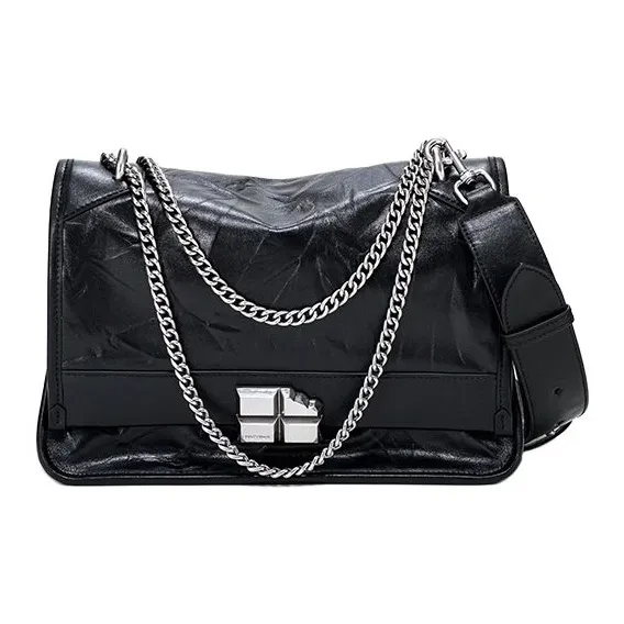 Simedin Сумка через плечо из крупнозернистой текстуры коровьей кожи маленький размер большой размер женский глубокий черный цвет