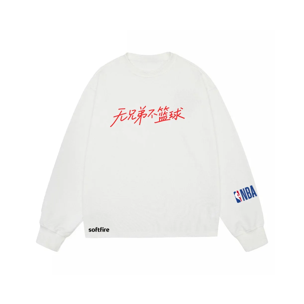 NBA Длинный рукав круглый вырез T-рубашка облегающий крой универсальный весна-осень SOFTFIRE с принтом для подростков спортивный повседневный стиль белый унисекс