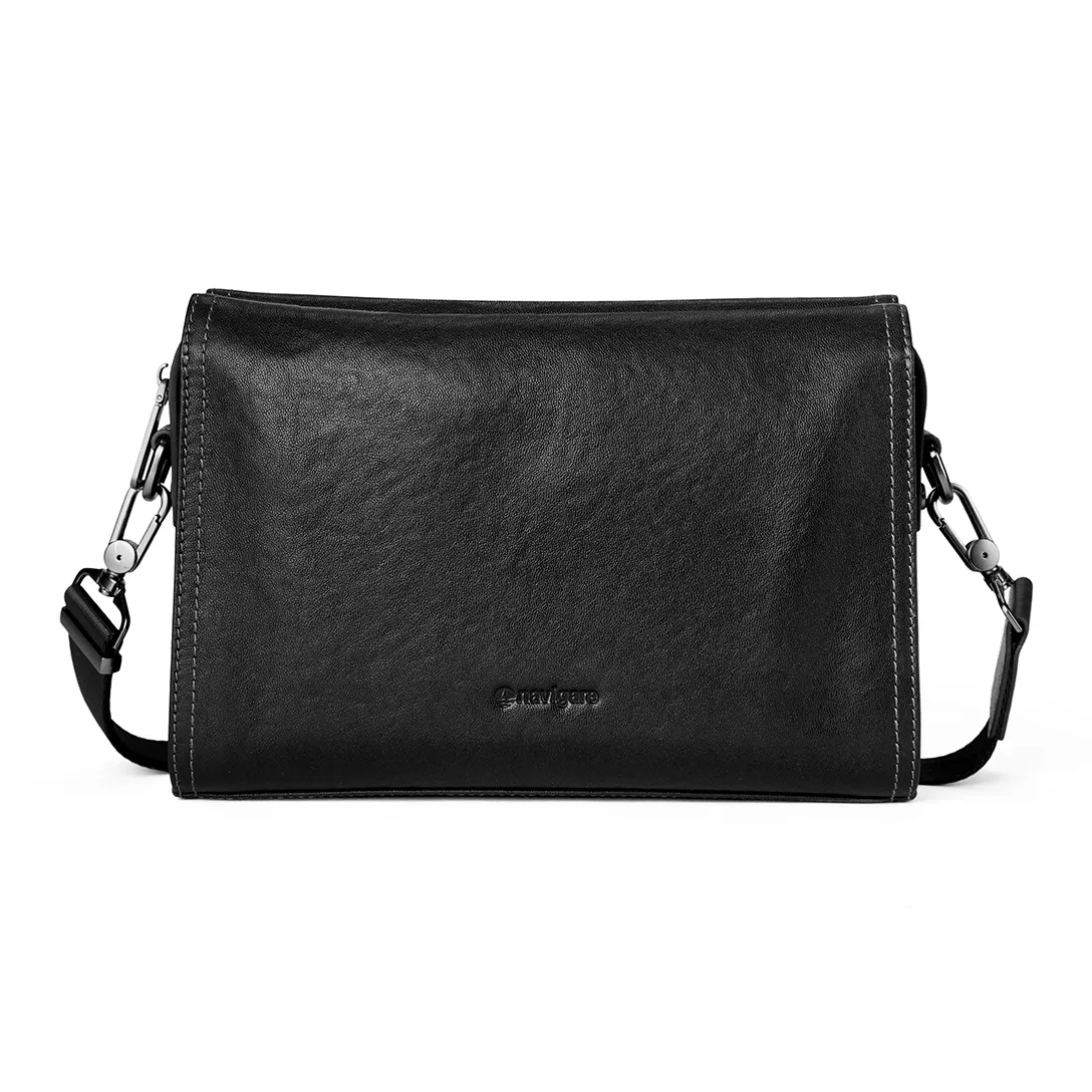 NAVIGARE Клатч через плечо из крупнозернистой текстуры коровьей кожи обычный мужской черный